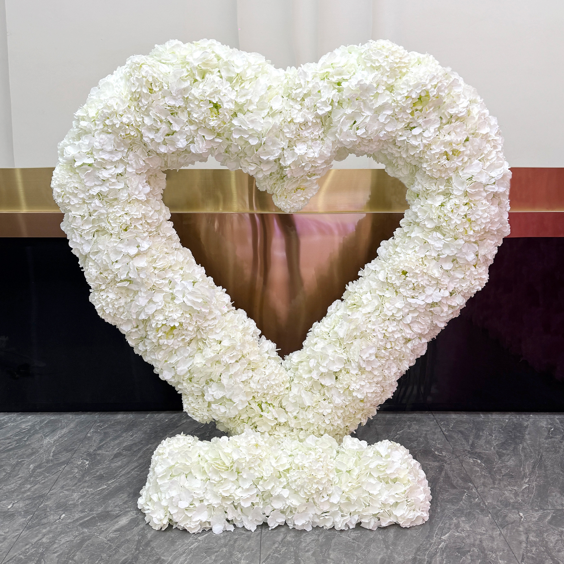 6.5FT Heart Shaped Artificial Hydrangea Flower Arch with Metal Frame, Freestanding Faux Floral Photo Backdrop Stand for Wedding Proposal Engagement Valentines Day Party Decor