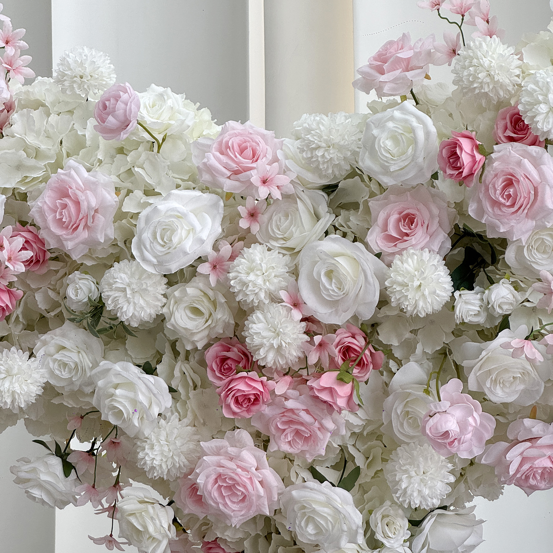 White and Blush Pink Heart-Shaped Artificial Flower Arch with Metal Frame,7ft Freestanding Floral Backdrop for Wedding Ceremony, Bridal Shower, Photo Booth and Party Decor