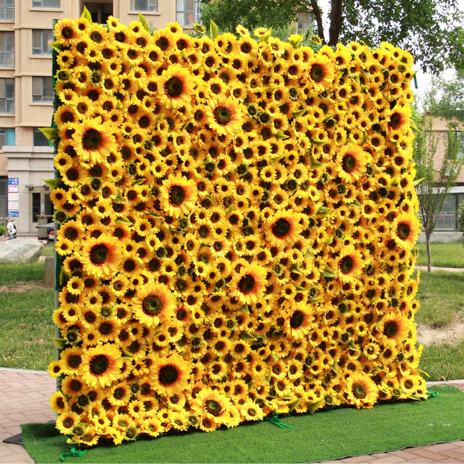 8x8 Ft Artificial Sunflower Flower Wall for Weddings, Parties, No Stand