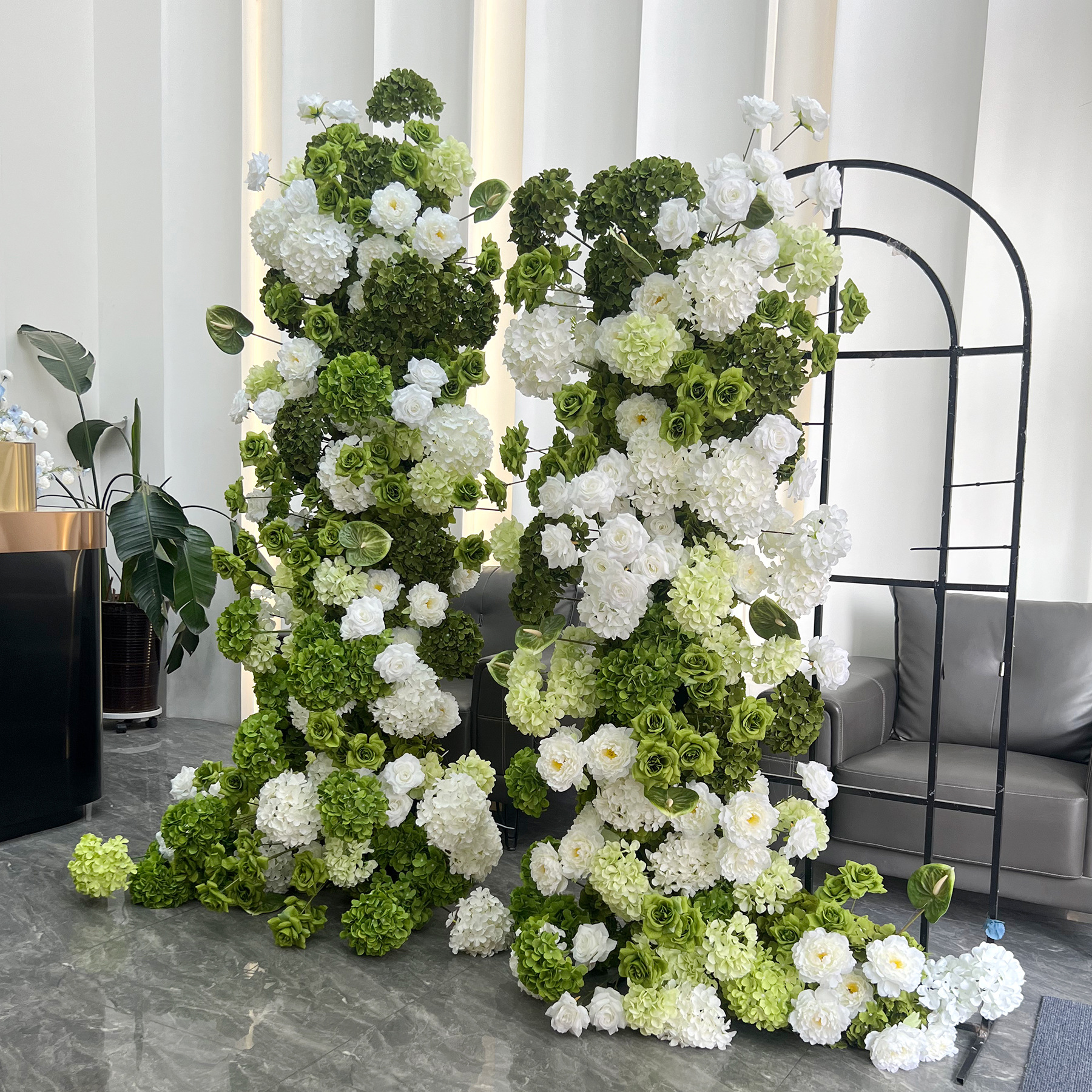Green White 2-Piece Artificial Flower Columns for Wedding Backdrop Decor
