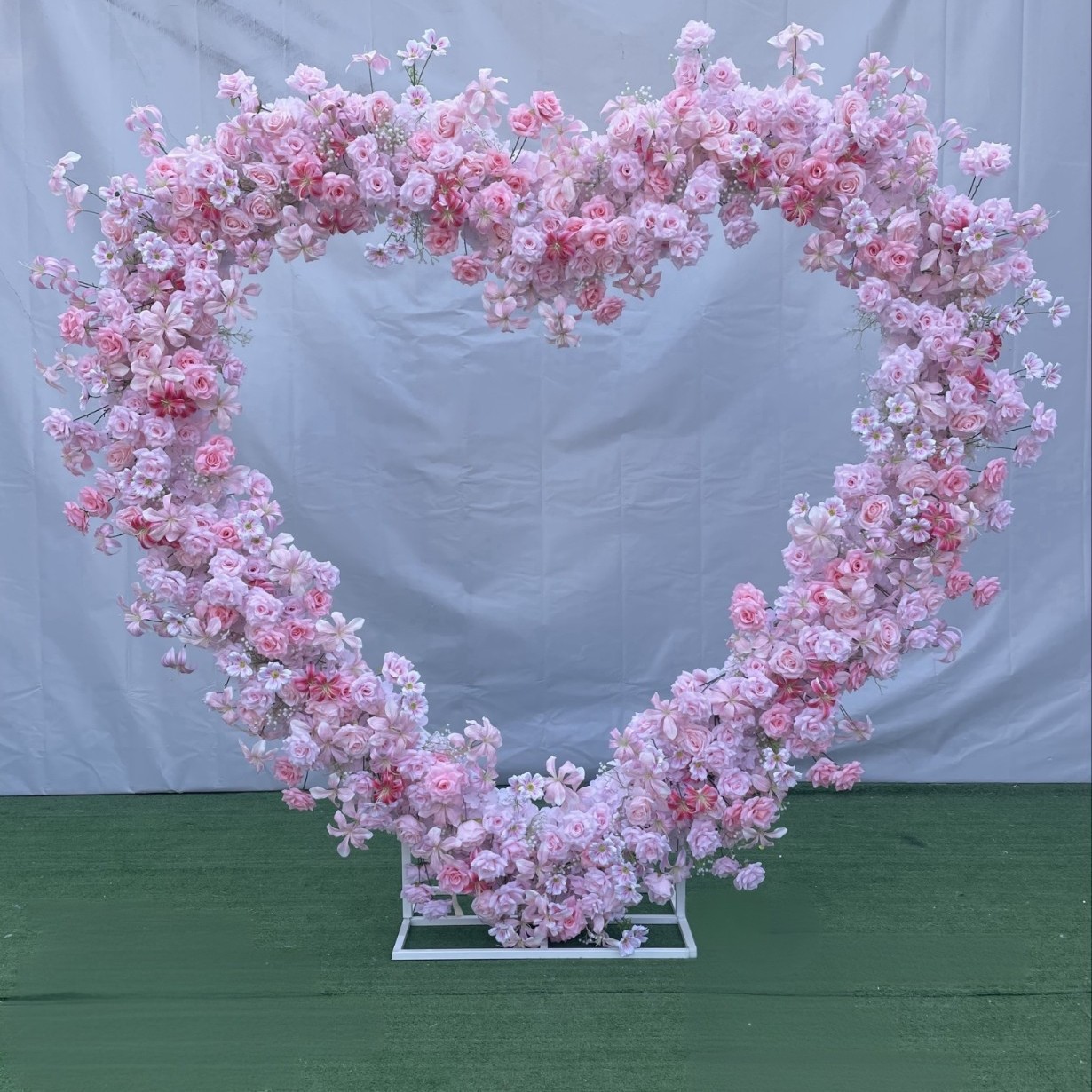 2m Artificial Flower Heart Arch with Stand, Pink Wedding Backdrop