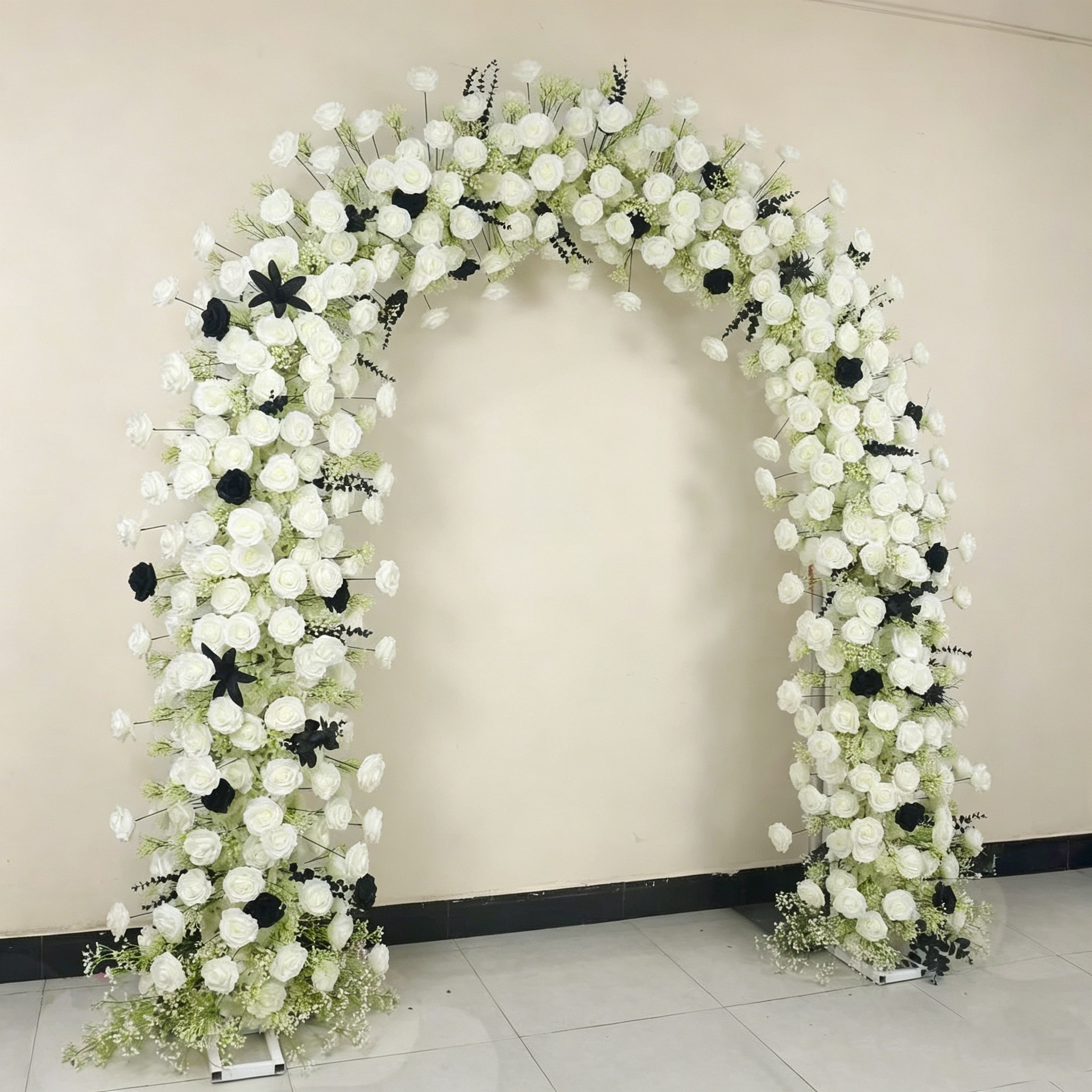 Large Black & White Artificial Flower Arch with Stand – 240 × 260 cm