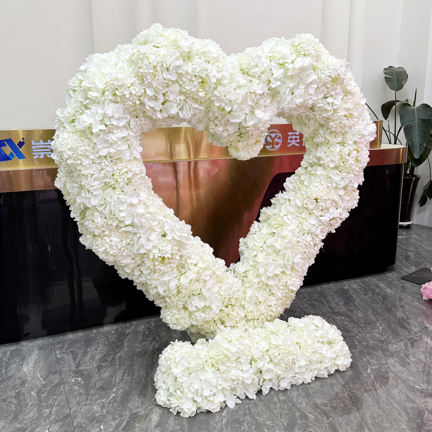 6.5FT Heart Shaped Artificial Hydrangea Flower Arch with Metal Frame, Freestanding Faux Floral Photo Backdrop Stand for Wedding Proposal Engagement Valentines Day Party Decor