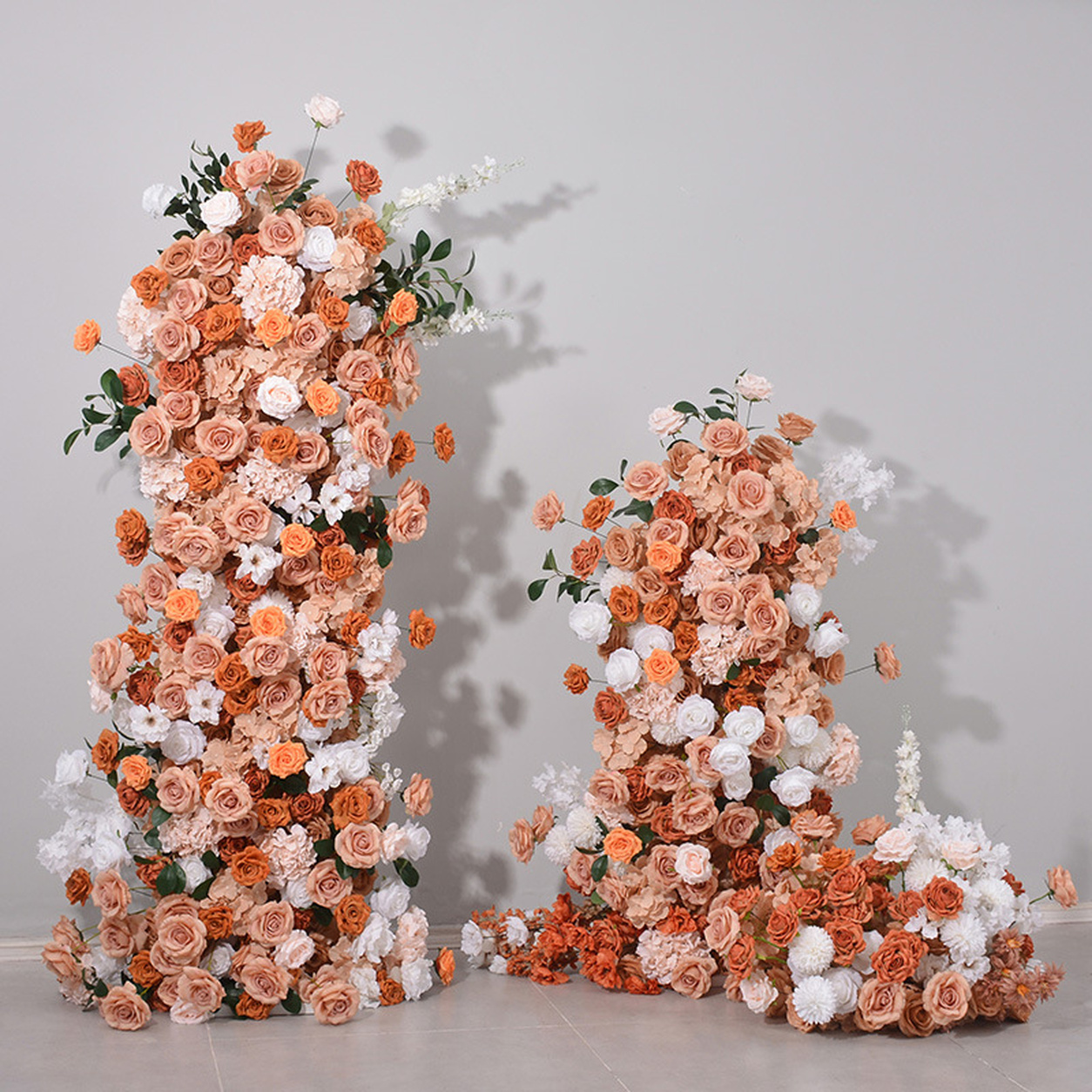 5.9ft & 4.9ft Terracotta Burnt Orange White Floral Pillar Arrangement Set, Artificial Rose Flower Column Backdrop for Fall Wedding Ceremony Arch, Boho Autumn Floral Stand Decor, Flower Only No Metal Stand Included