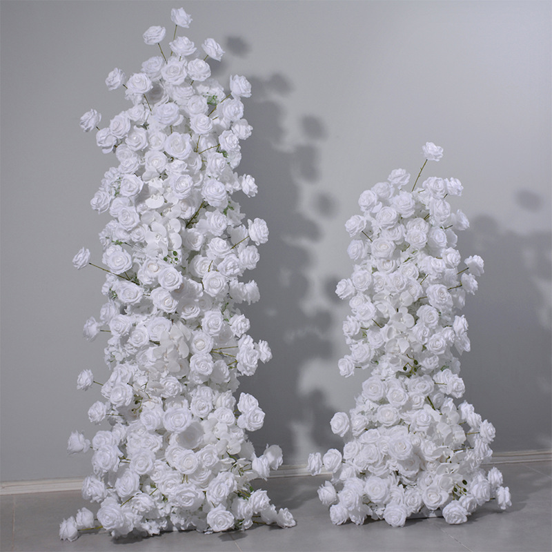 78.7in & 39.4in Burgundy Blush White Artificial Floral Pillar Set, Red Pink Silk Rose Flower Column for Wedding Arch Backdrop, Bridal Shower Reception Entrance Floral Decor, Flowers Only No Metal Stand Included