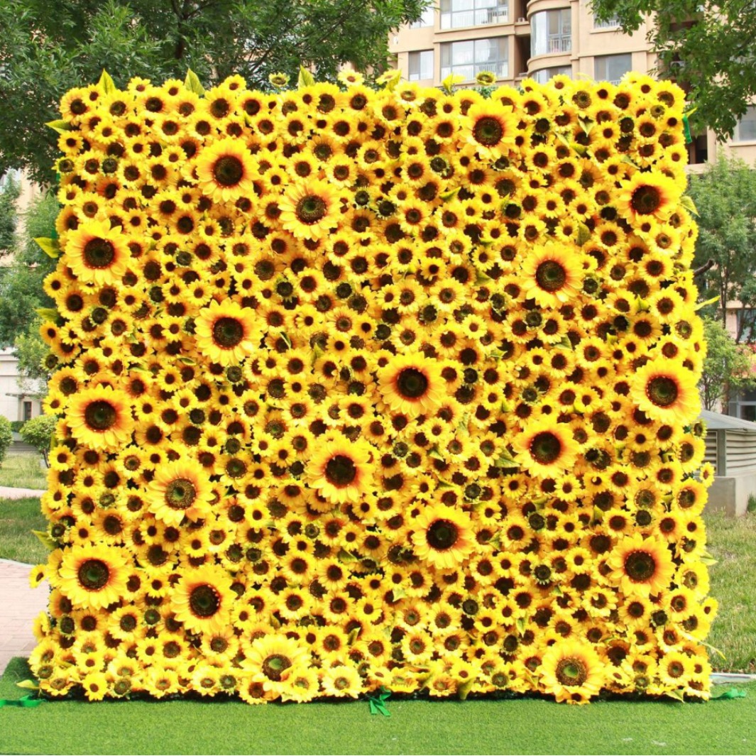 8x8 Ft Artificial Sunflower Flower Wall for Weddings, Parties, No Stand