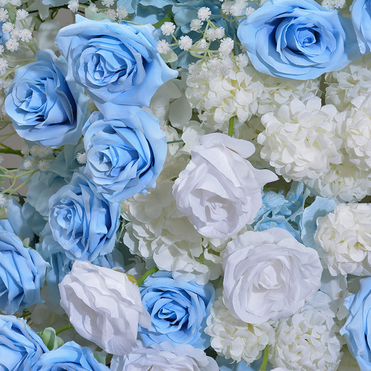 Blue White Rose Floral Pillar Arrangement, Artificial Flower Column Backdrop for Wedding Ceremony Arch, Baby Blue Hydrangea Flower Stand Decor, No Stand Included