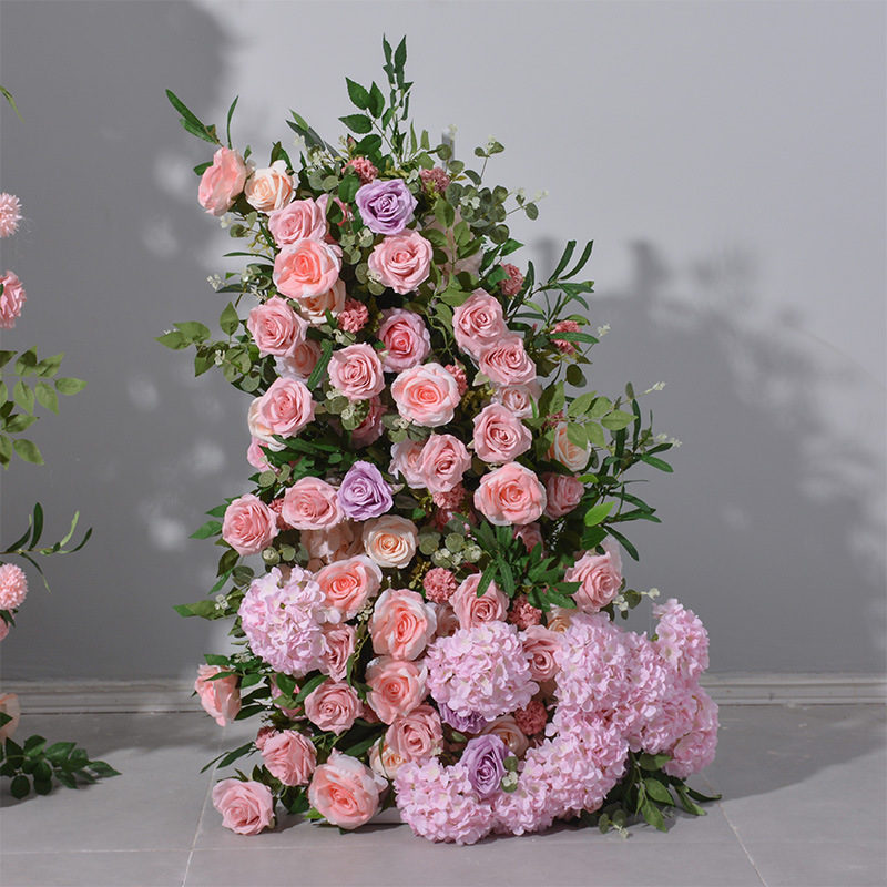 78.7in & 43.3in Blush Lavender Greenery Floral Pillar Set, Pink Purple Silk Rose Flower Column for Wedding Arch Backdrop, Bridal Shower Ceremony Entrance Floral Decor, Flowers Only Without Metal Stand
