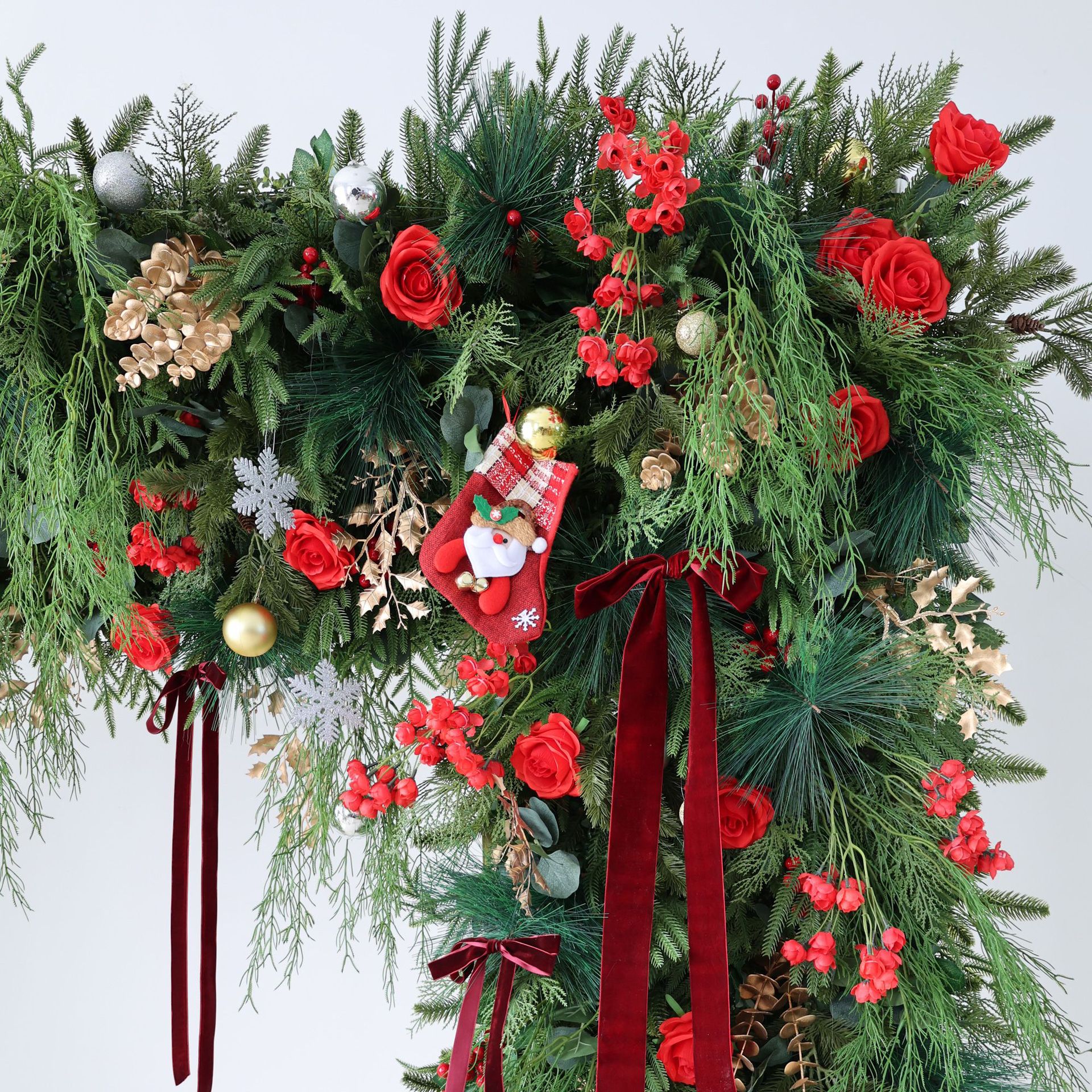 8FT Square Faux Flower Arch Backdrop, Red Rose