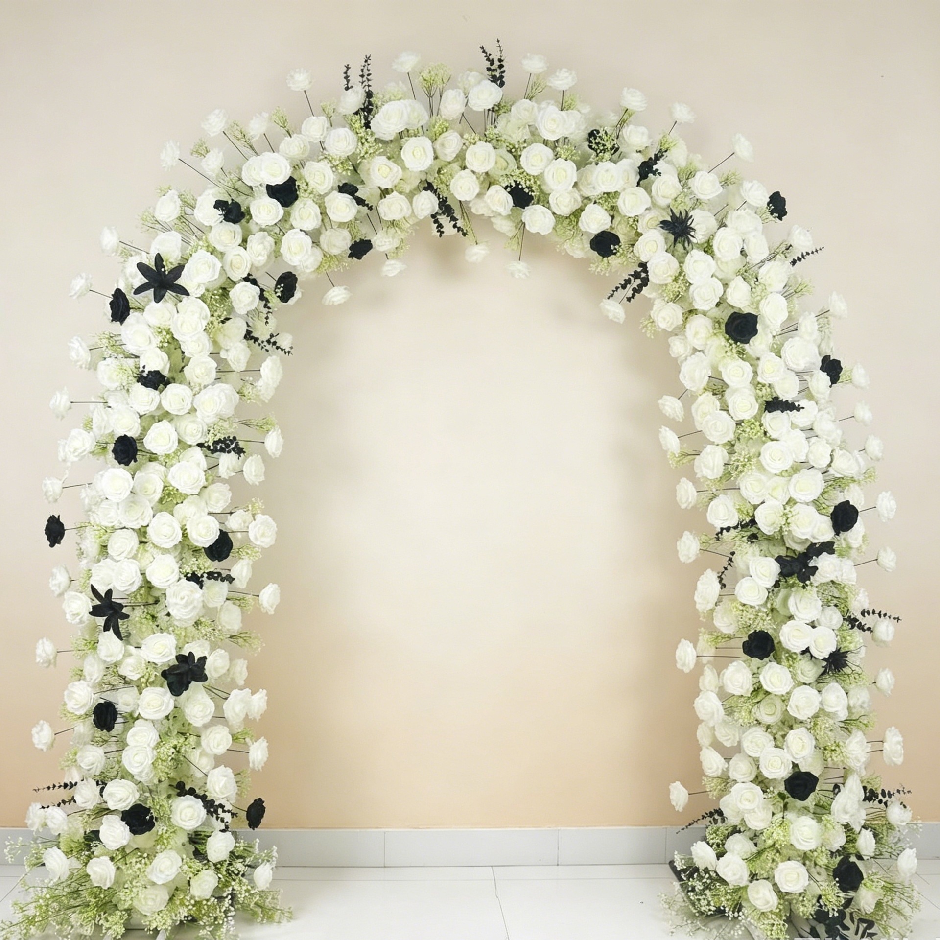Large Black & White Artificial Flower Arch with Stand – 240 × 260 cm
