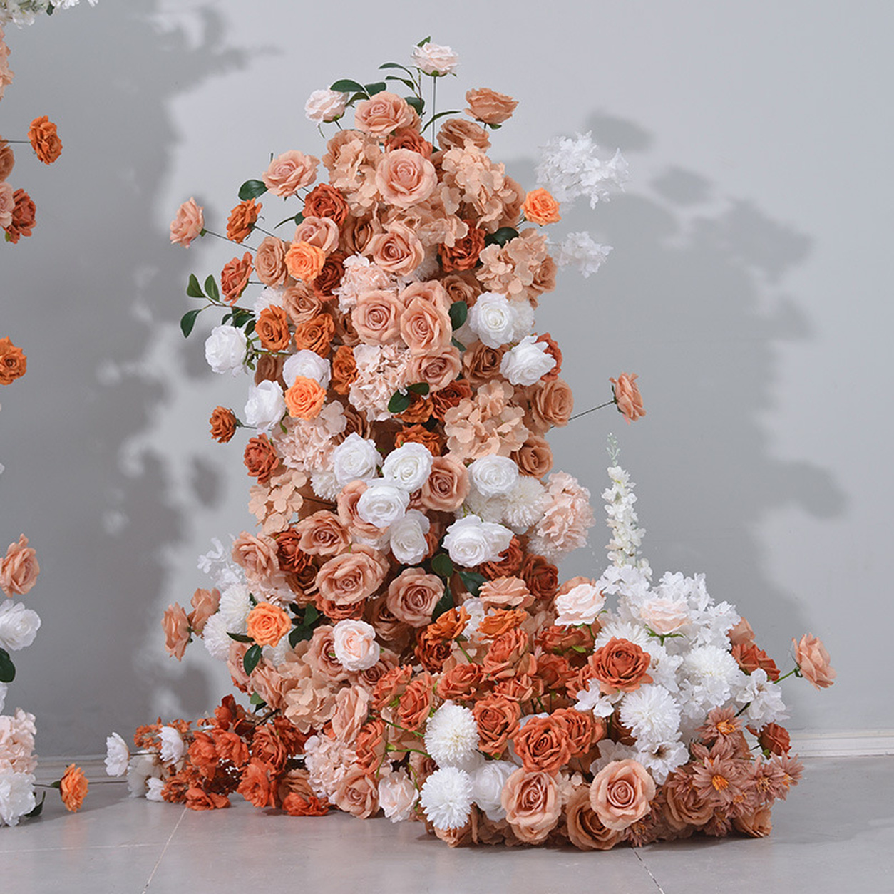 5.9ft & 4.9ft Terracotta Burnt Orange White Floral Pillar Arrangement Set, Artificial Rose Flower Column Backdrop for Fall Wedding Ceremony Arch, Boho Autumn Floral Stand Decor, Flower Only No Metal Stand Included