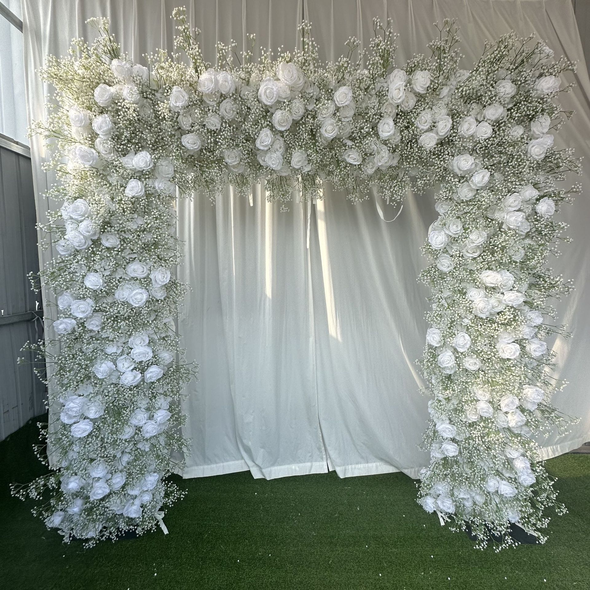 8x8 Ft Wedding Arch Flowers, White Rose & Baby’s Breath, Flowers Only