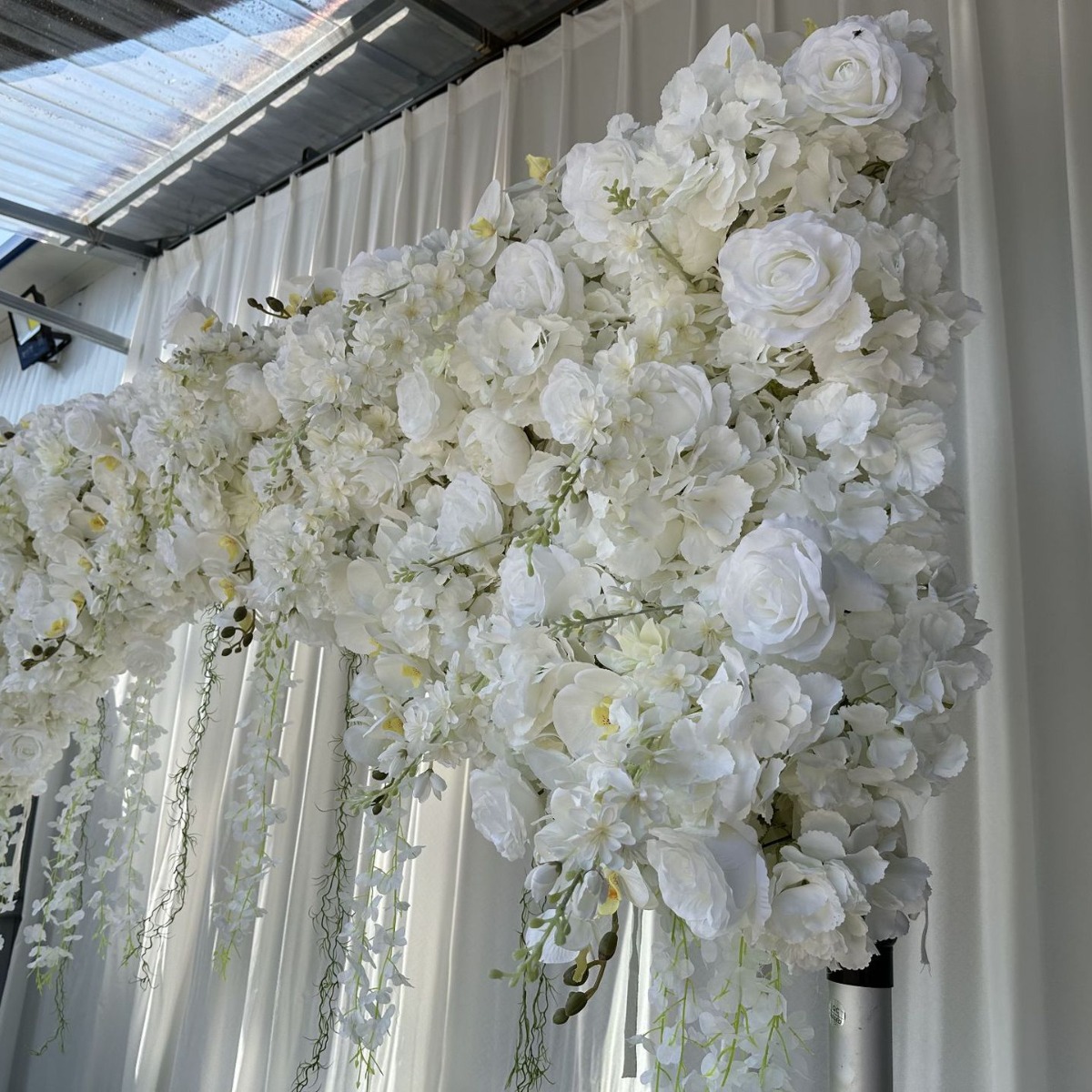 94.5 in Artificial White Rose Floral Swag for Wedding Arch, Flowers Only