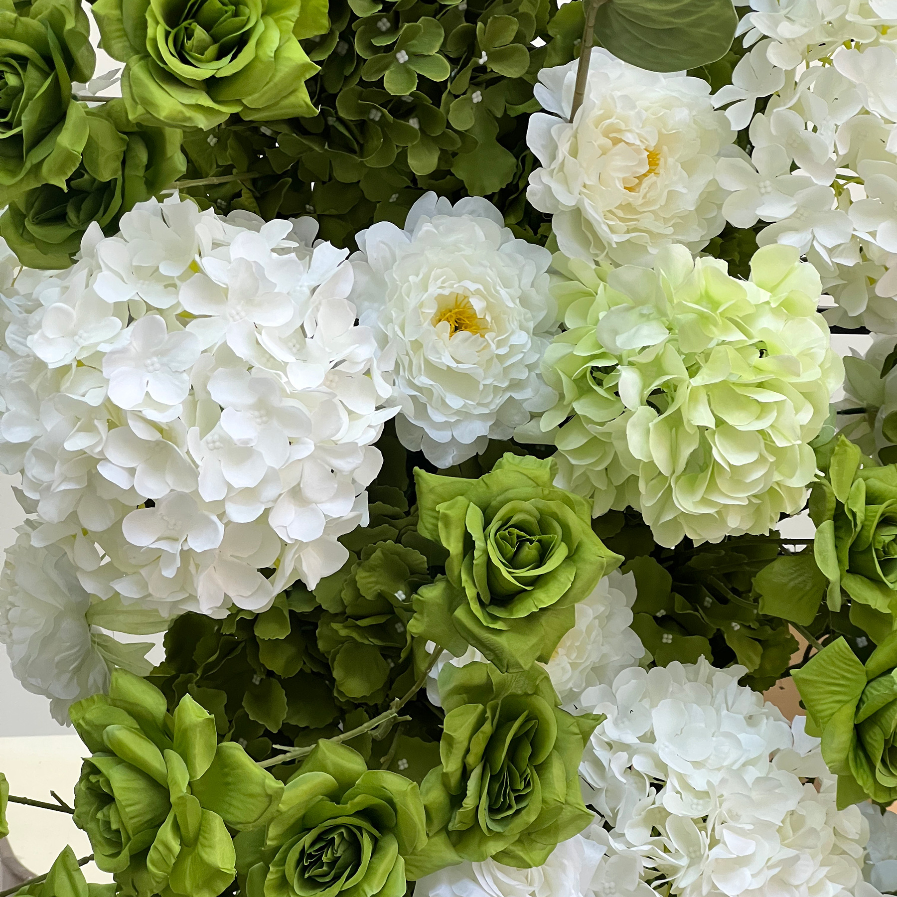 Green White 2-Piece Artificial Flower Columns for Wedding Backdrop Decor