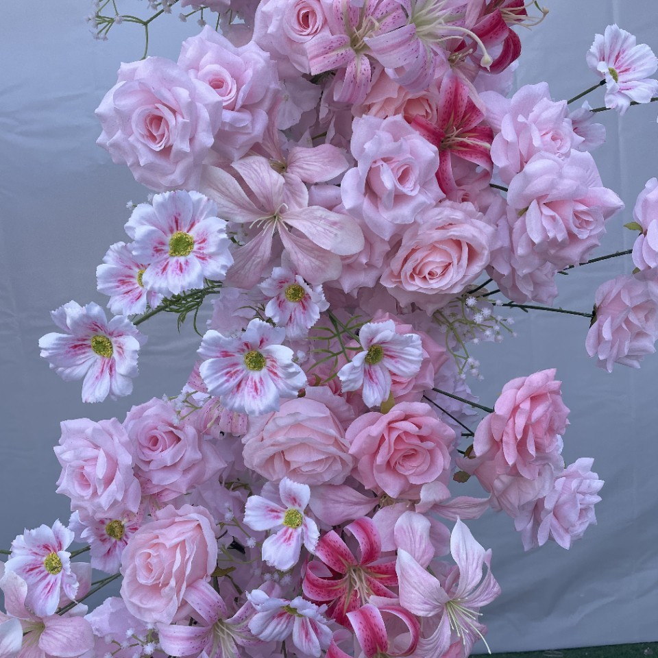 2m Artificial Flower Heart Arch with Stand, Pink Wedding Backdrop