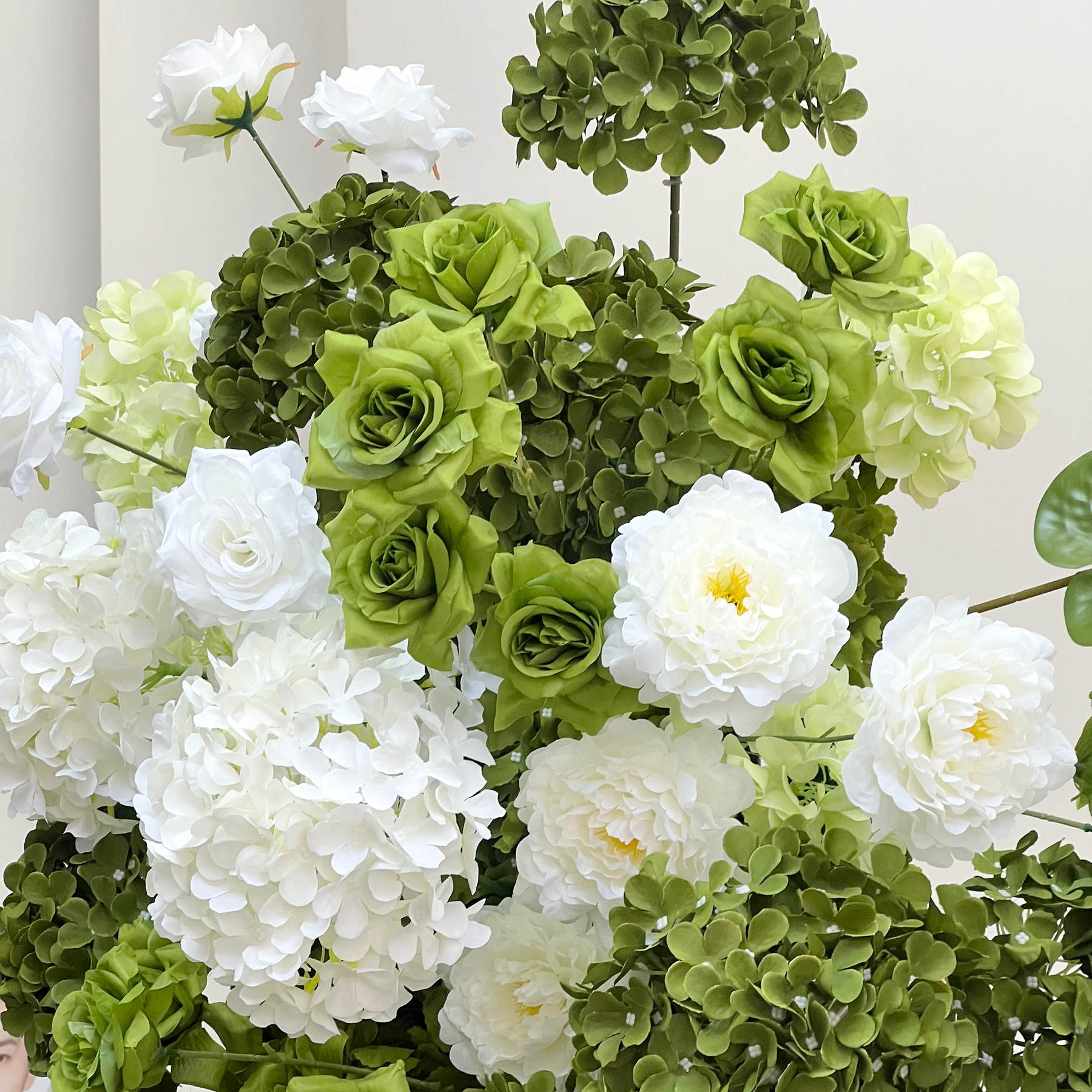 Green White 2-Piece Artificial Flower Columns for Wedding Backdrop Decor
