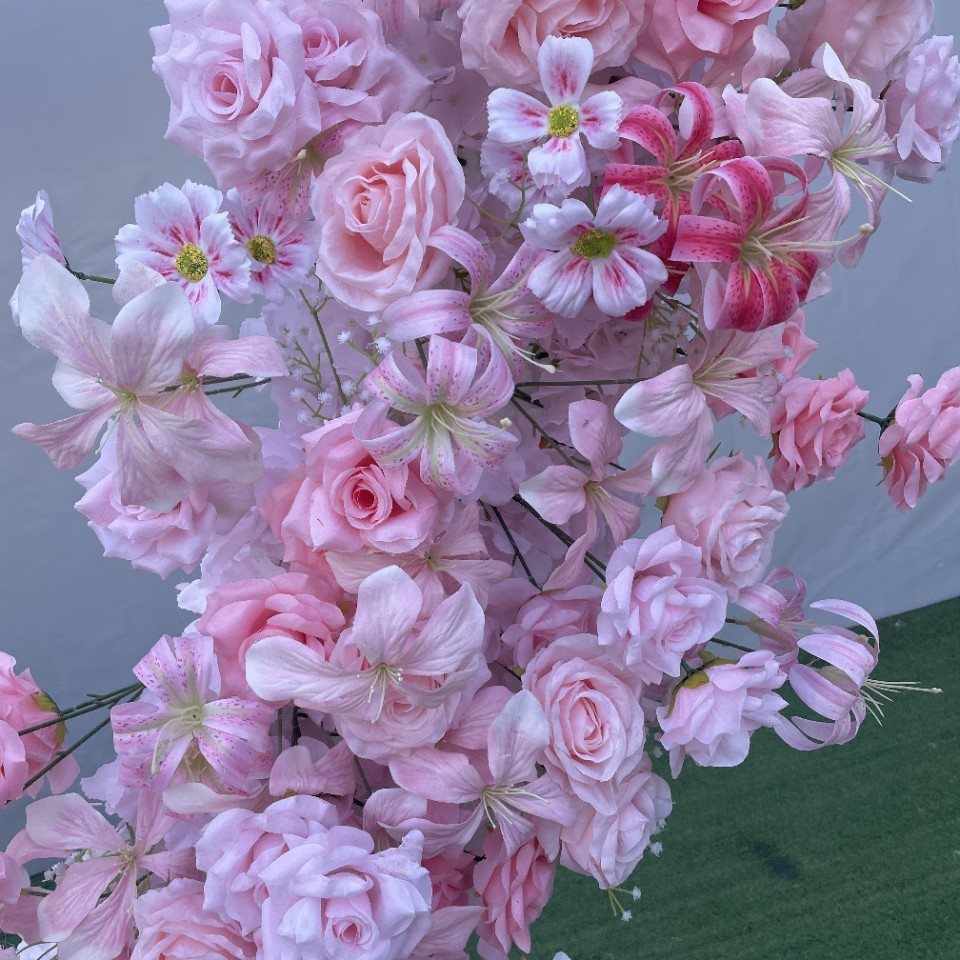 2m Artificial Flower Heart Arch with Stand, Pink Wedding Backdrop