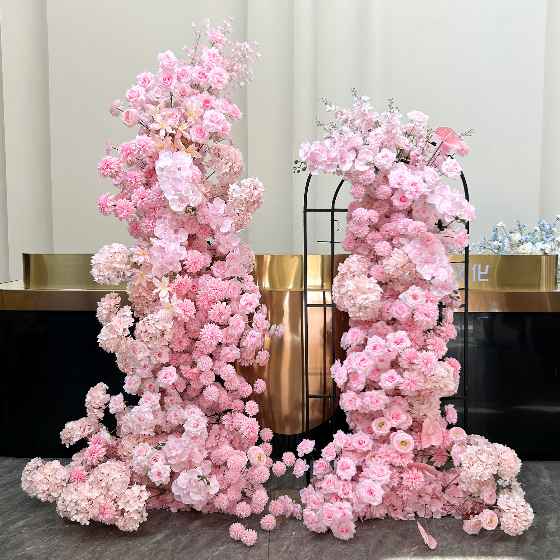 Pink 2-Piece Artificial Flower Columns for Wedding Backdrop, Floral Decor