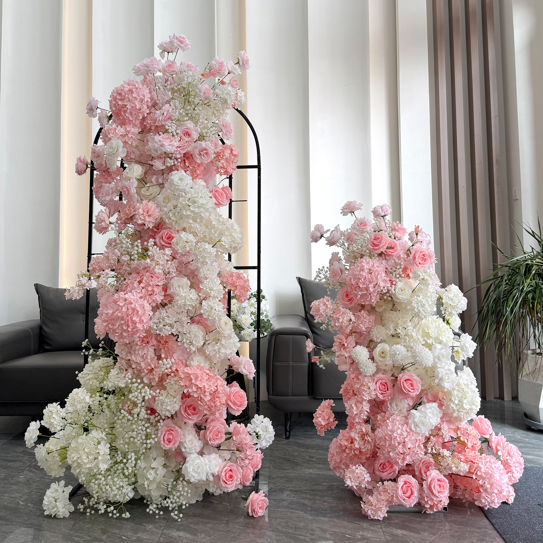 Blush Pink 2-Piece Artificial Flower Columns for Wedding Backdrop Decor