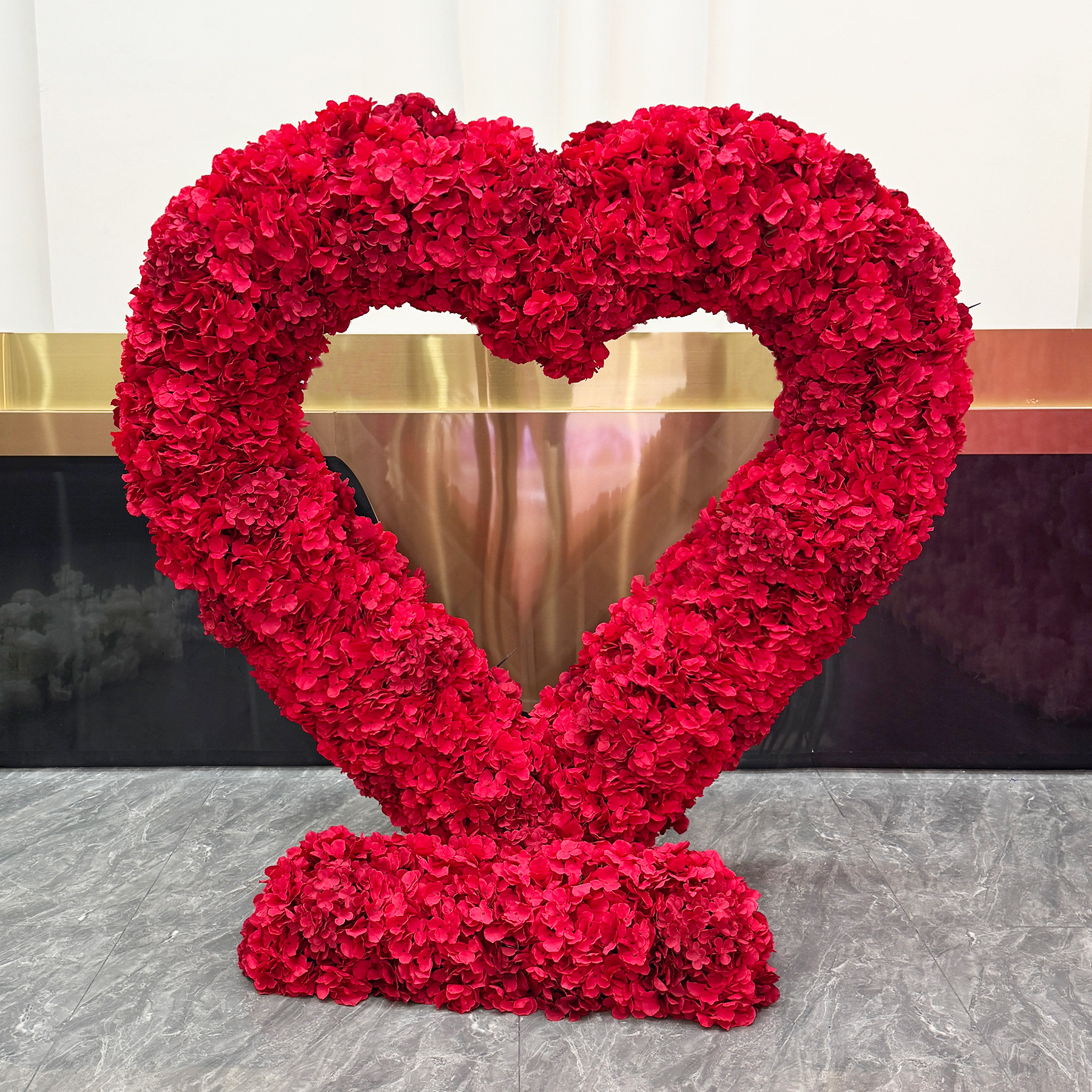 6.5FT Heart Shaped Artificial Hydrangea Flower Arch with Metal Frame, Freestanding Faux Floral Photo Backdrop Stand for Wedding Proposal Engagement Valentines Day Party Decor