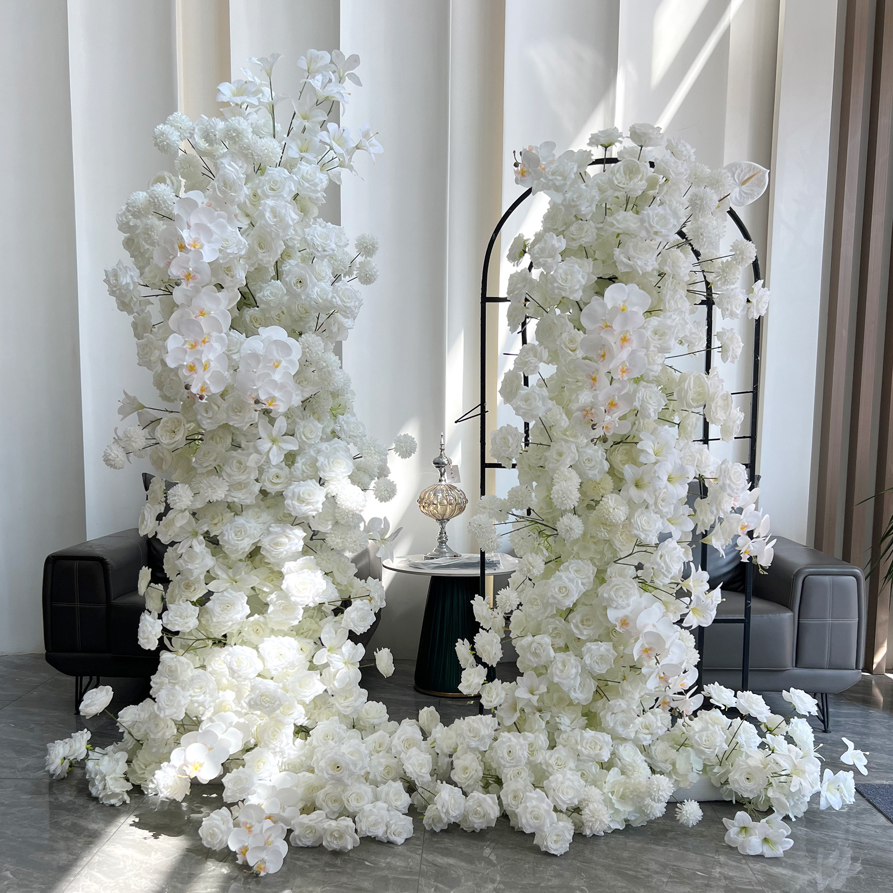 White 2-Piece Artificial Flower Columns for Wedding Backdrop, Floral Decor