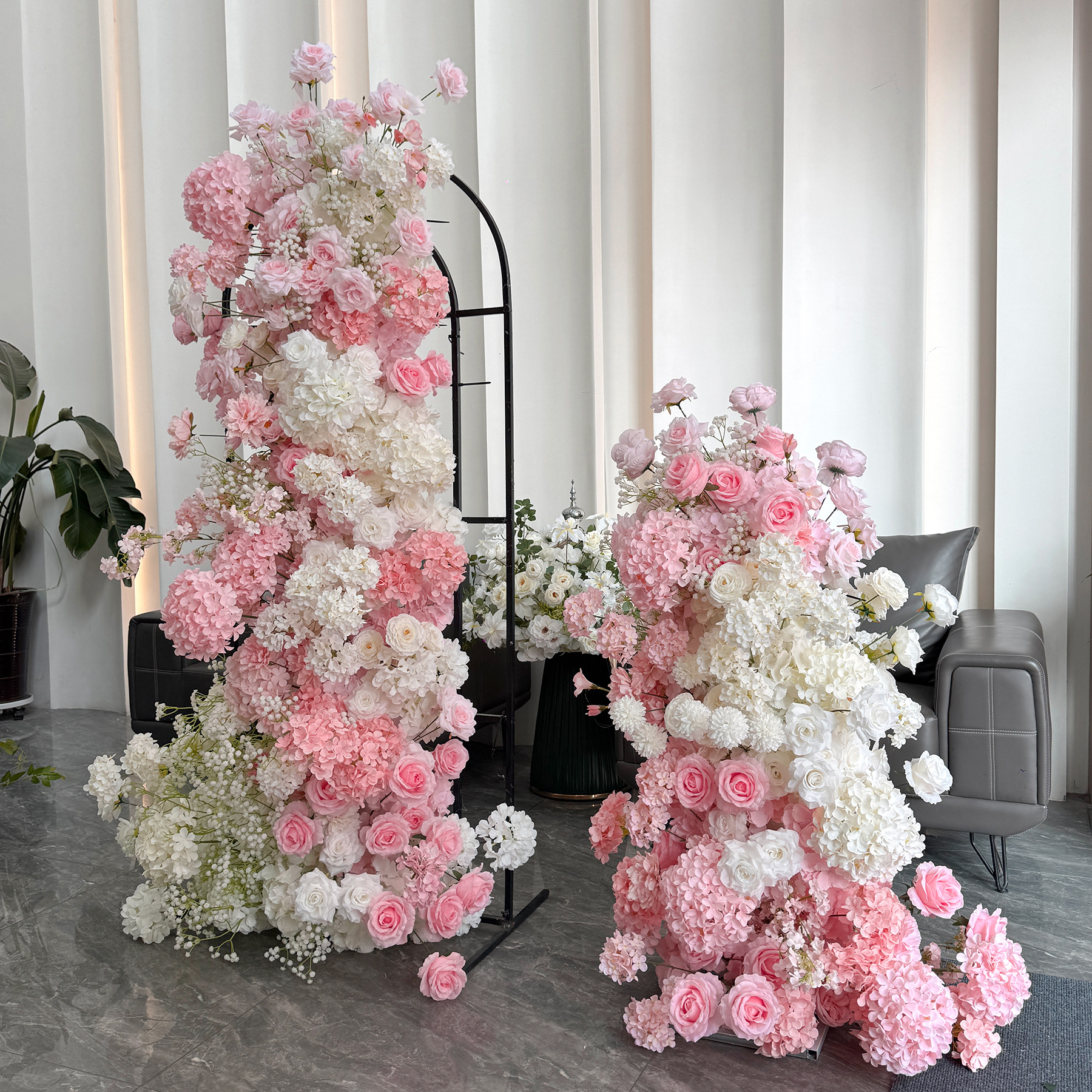 Blush Pink 2-Piece Artificial Flower Columns for Wedding Backdrop Decor