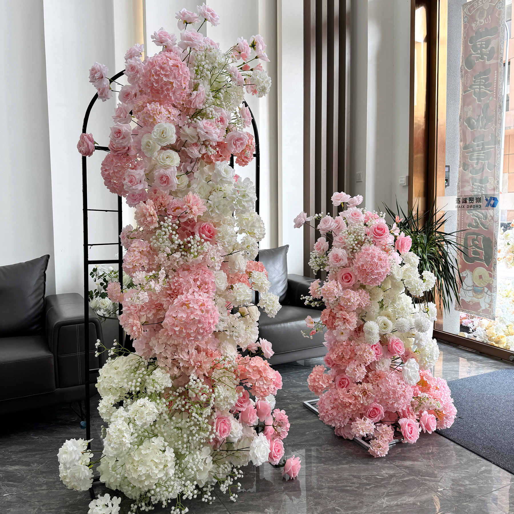 Blush Pink 2-Piece Artificial Flower Columns for Wedding Backdrop Decor