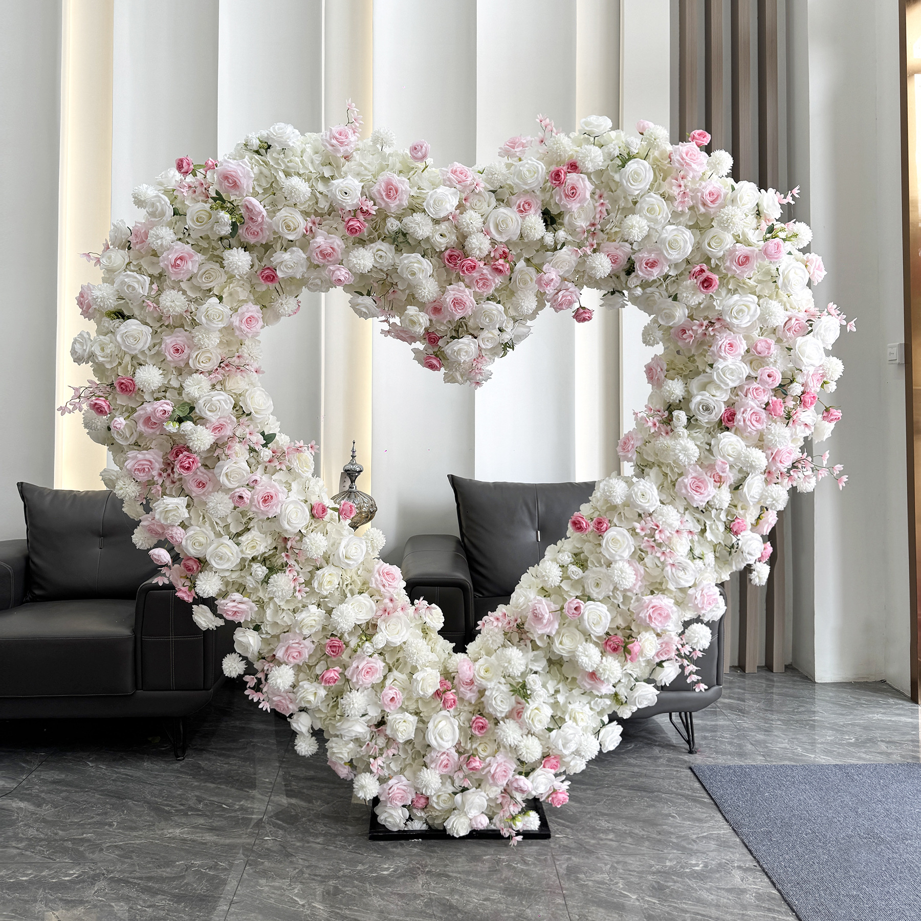 White and Blush Pink Heart-Shaped Artificial Flower Arch with Metal Frame,7ft Freestanding Floral Backdrop for Wedding Ceremony, Bridal Shower, Photo Booth and Party Decor