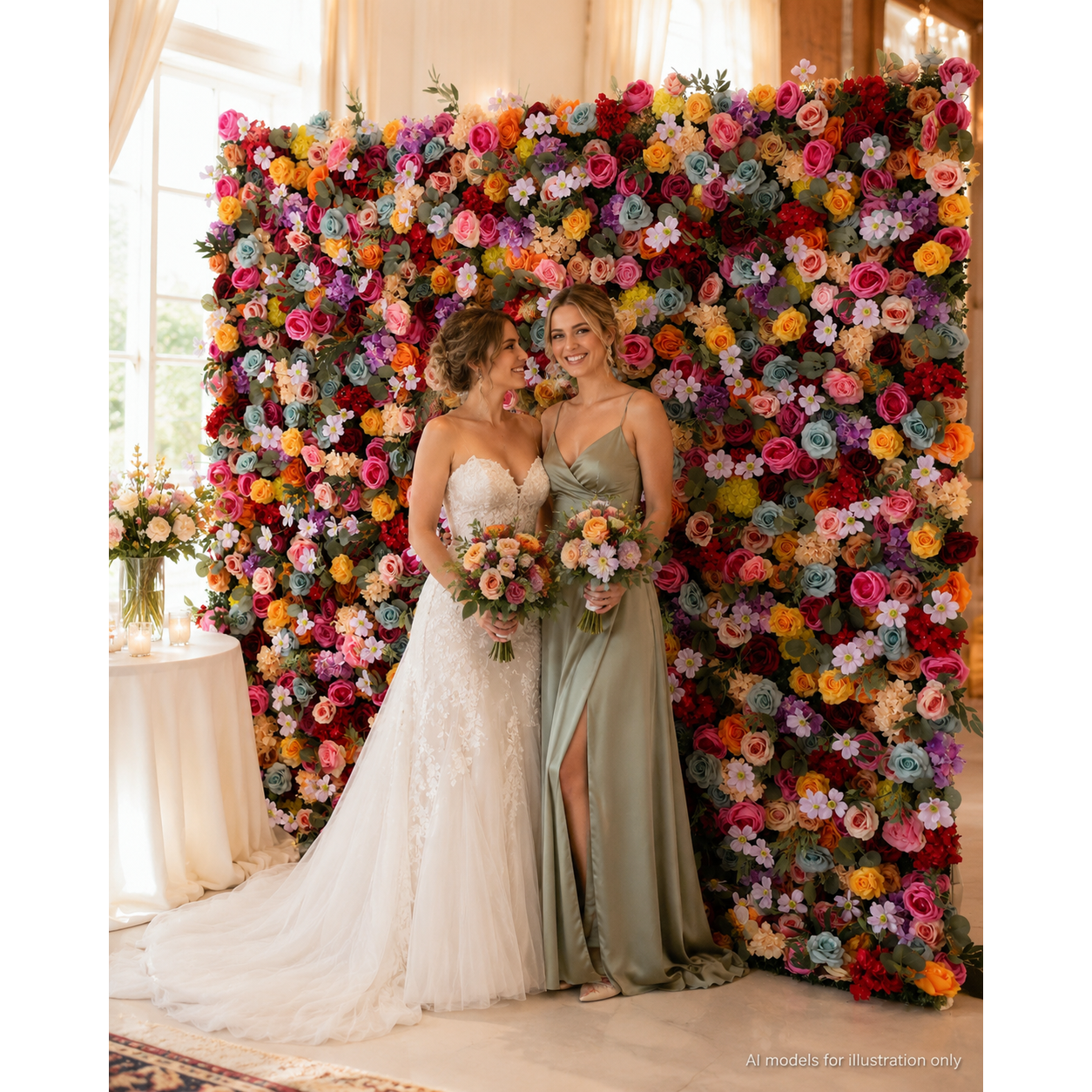 4x8ft 8x8ft 10x10ft Rainbow Multicolor Faux Flower Wall Backdrop No Stand