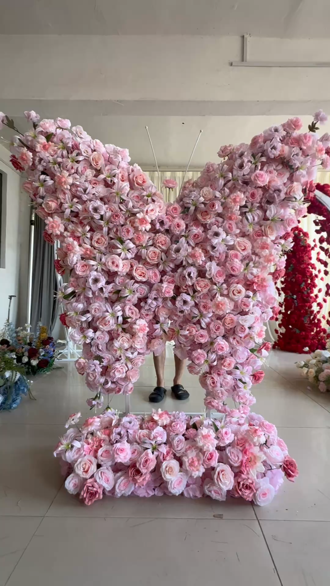 5.6FT Blush Pink Butterfly Flower Arch, Wedding Backdrop Decor