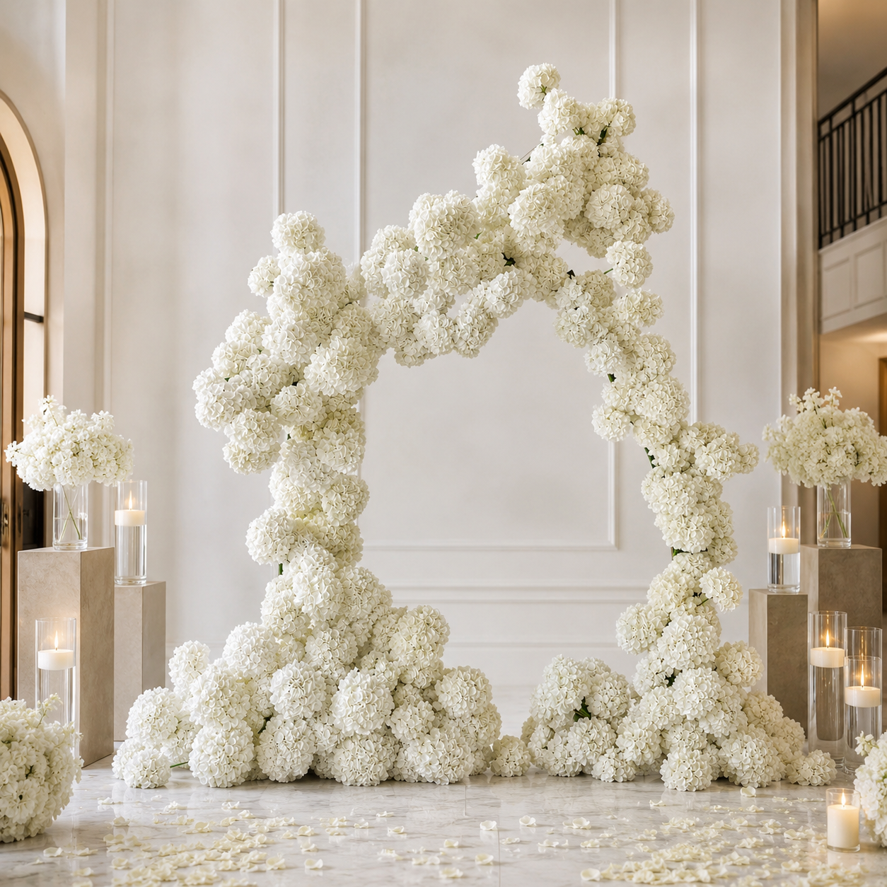 8FT Irregular Faux Hydrangea Flower Arch with Stand for Wedding Child  Classic White