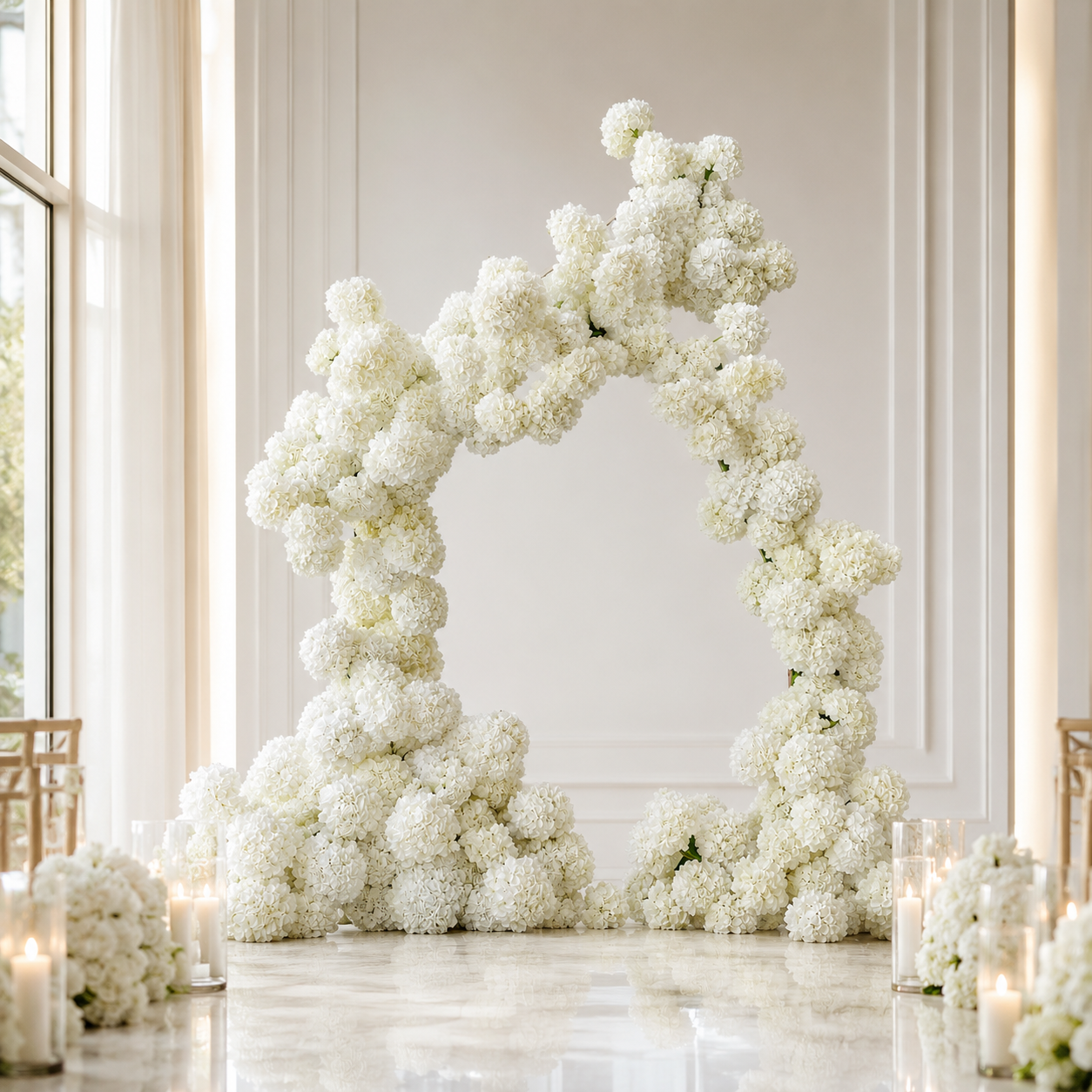 8FT Irregular Faux Hydrangea Flower Arch with Stand for Wedding Child  Classic White