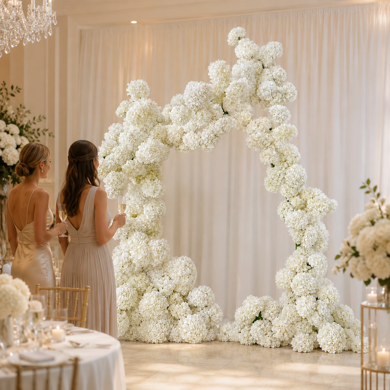 8FT Irregular Faux Hydrangea Flower Arch with Stand for Wedding Child  Classic White