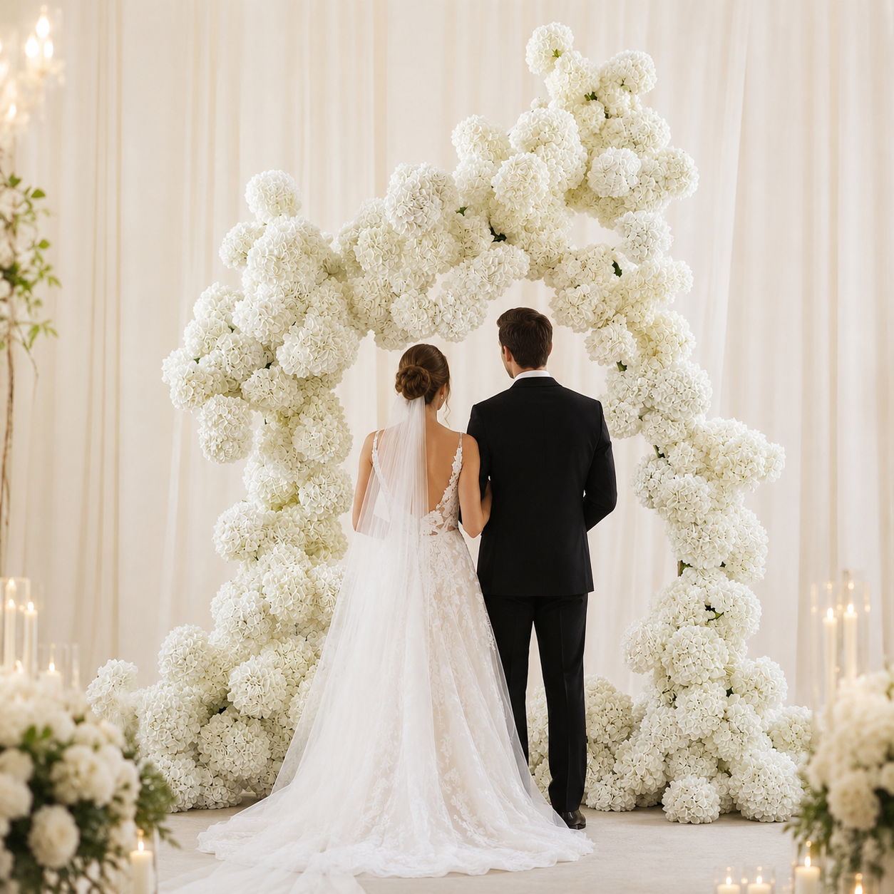 8FT Irregular Faux Hydrangea Flower Arch with Stand for Wedding Child  Classic White