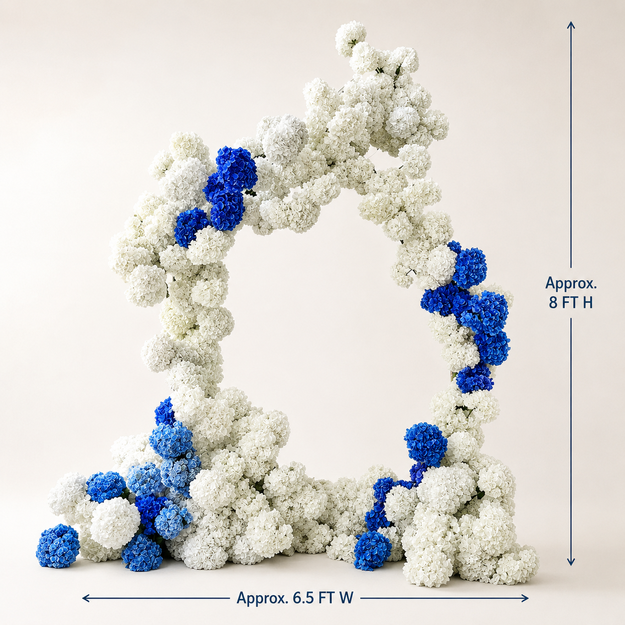 8FT Irregular Faux Hydrangea Flower Arch with Stand for Wedding Child  Classic blue and white