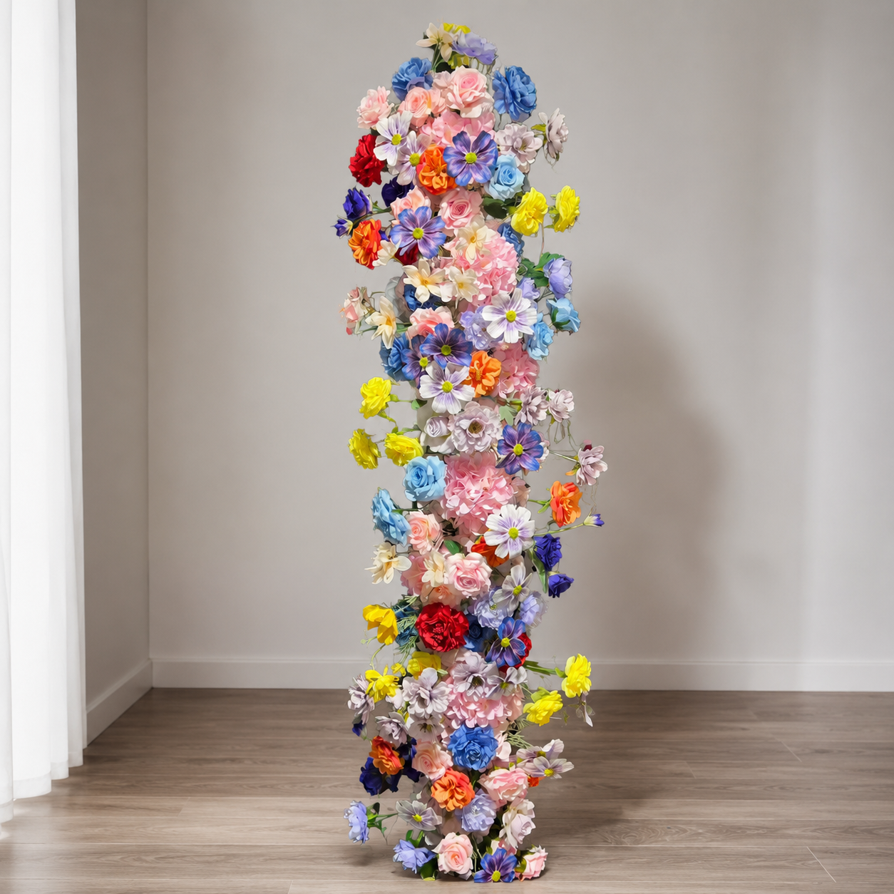 Rainbow Mixed Floral Swag, Vertical Hanging Flower Strip for Wedding Arch Decor