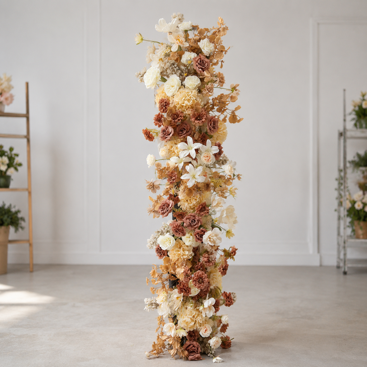 Retro Coffee Floral Swag, Brown Cream Vertical Hanging Flower Strip for Wedding Arch Decor