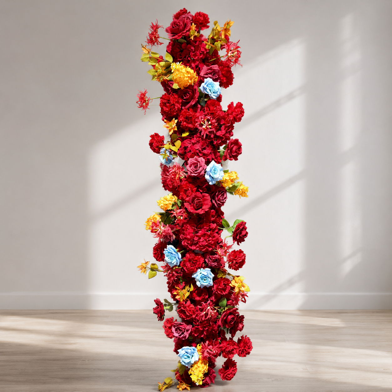 Red Vertical Hanging Floral Swag, Ready-to-Hang Floral Strip for Wedding Arch Decor