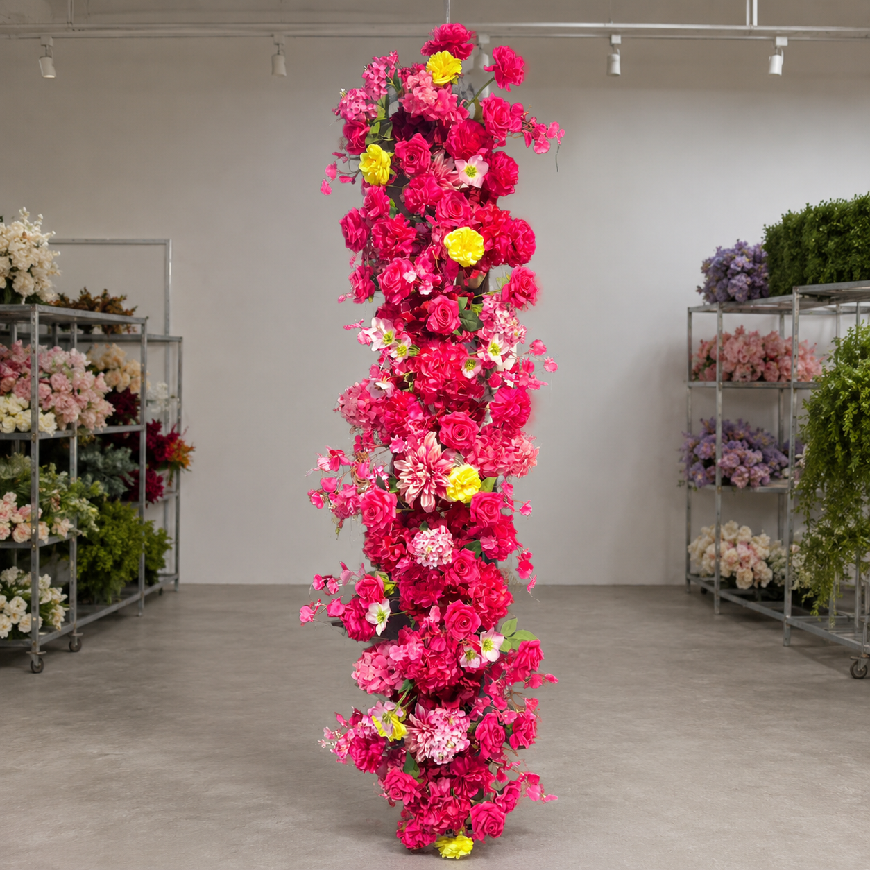Red Pink Vertical Hanging Floral Swag, Ready-to-Hang Flower Strip for Wedding Arch Decor