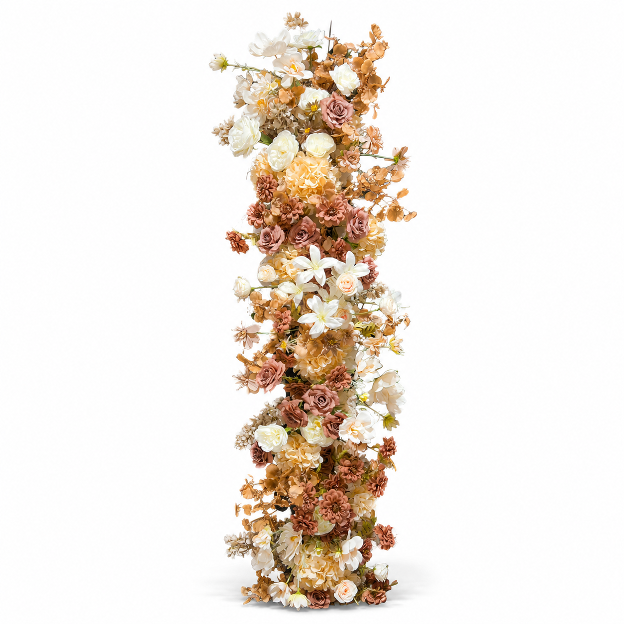 Retro Coffee Floral Swag, Brown Cream Vertical Hanging Flower Strip for Wedding Arch Decor