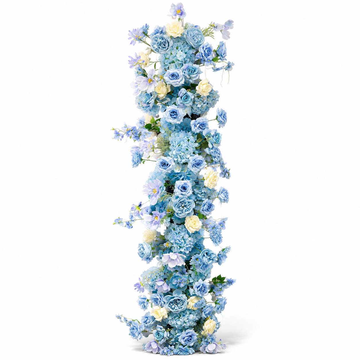 Blue Vertical Hanging Floral Swag, Ready-to-Hang Flower Strip for Wedding Arch Decor