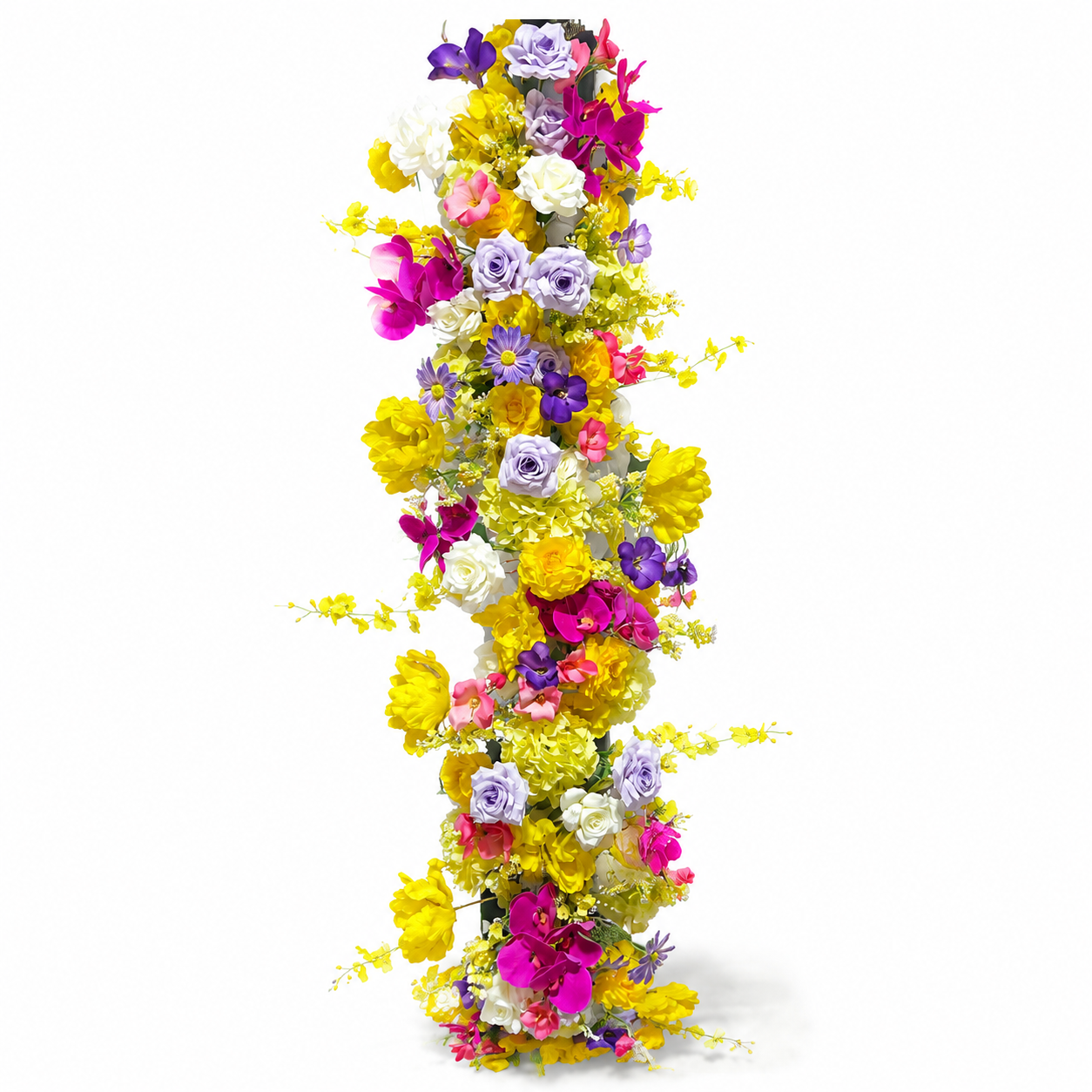 Yellow Multicolor Vertical Hanging Floral Swag, Ready-to-Hang Floral Strip for Wedding Arch Decor