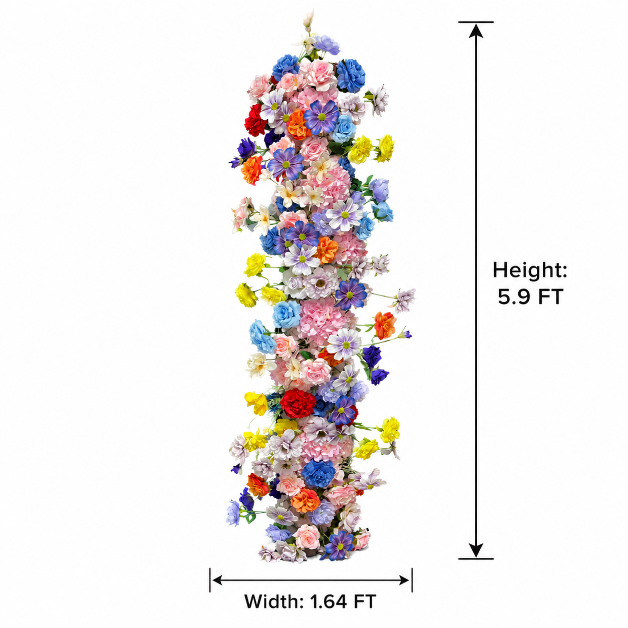 Rainbow Mixed Floral Swag, Vertical Hanging Flower Strip for Wedding Arch Decor