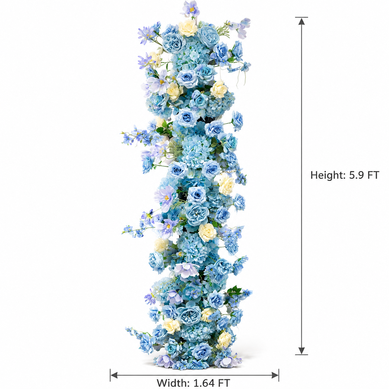Blue Vertical Hanging Floral Swag, Ready-to-Hang Flower Strip for Wedding Arch Decor