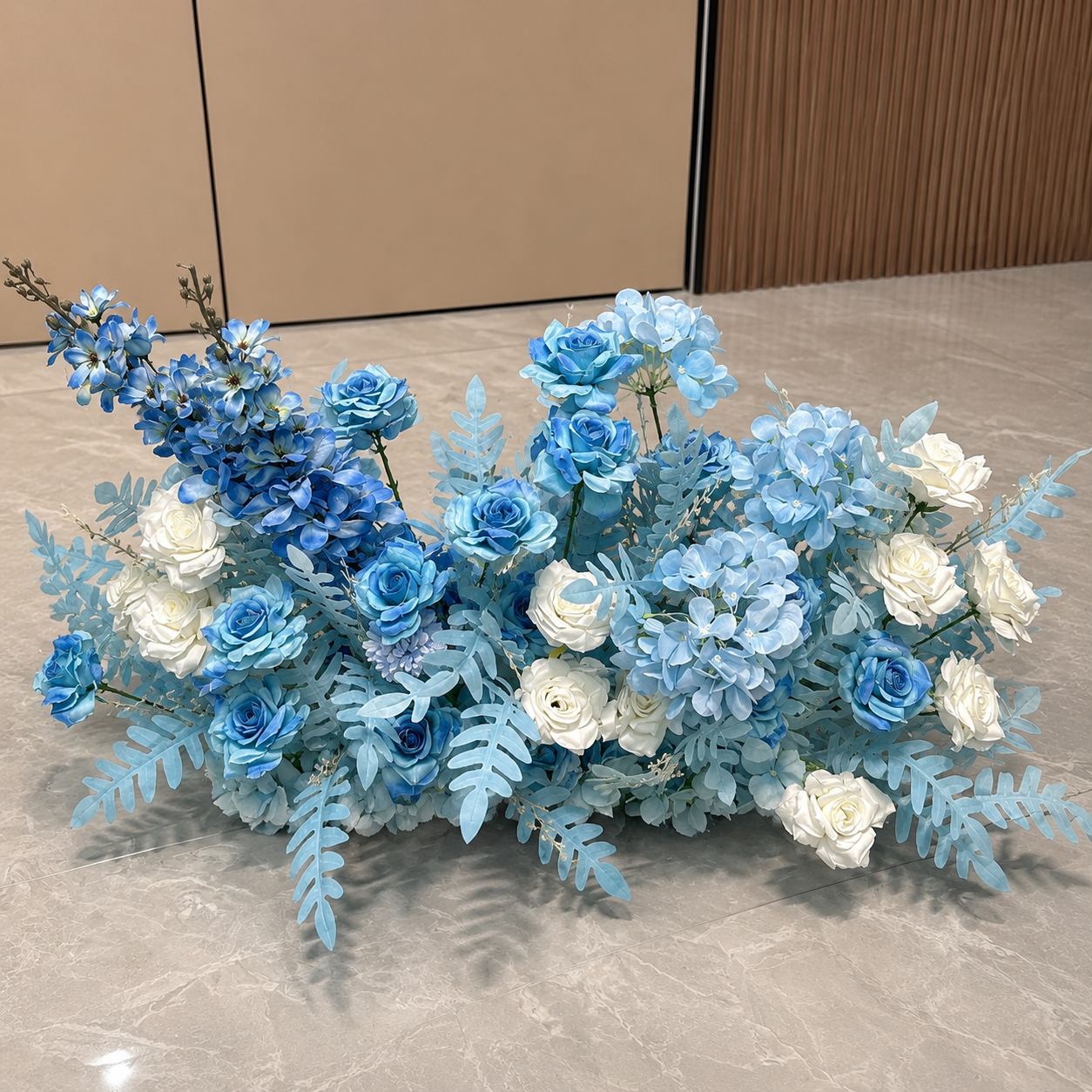 Blue Moon Floral Arch Set, 6FT Moon Backdrop with Stand, 8 Floor Flowers