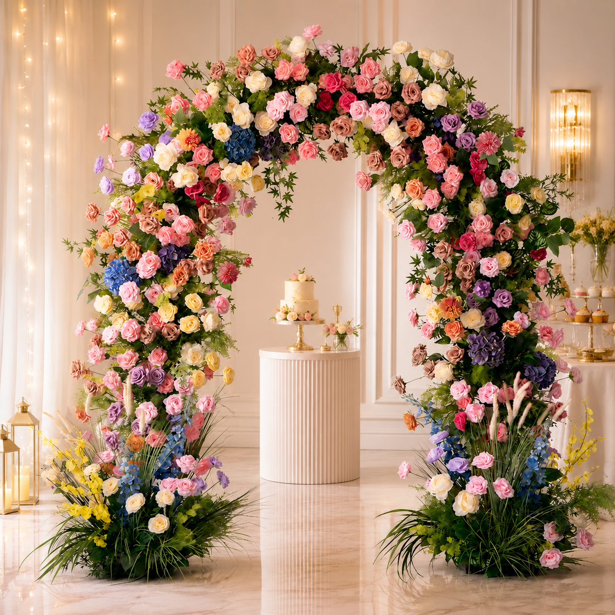 Artificial Floral Arch with Stand, Wedding Flower Backdrop Decor Pastel Garden Mix