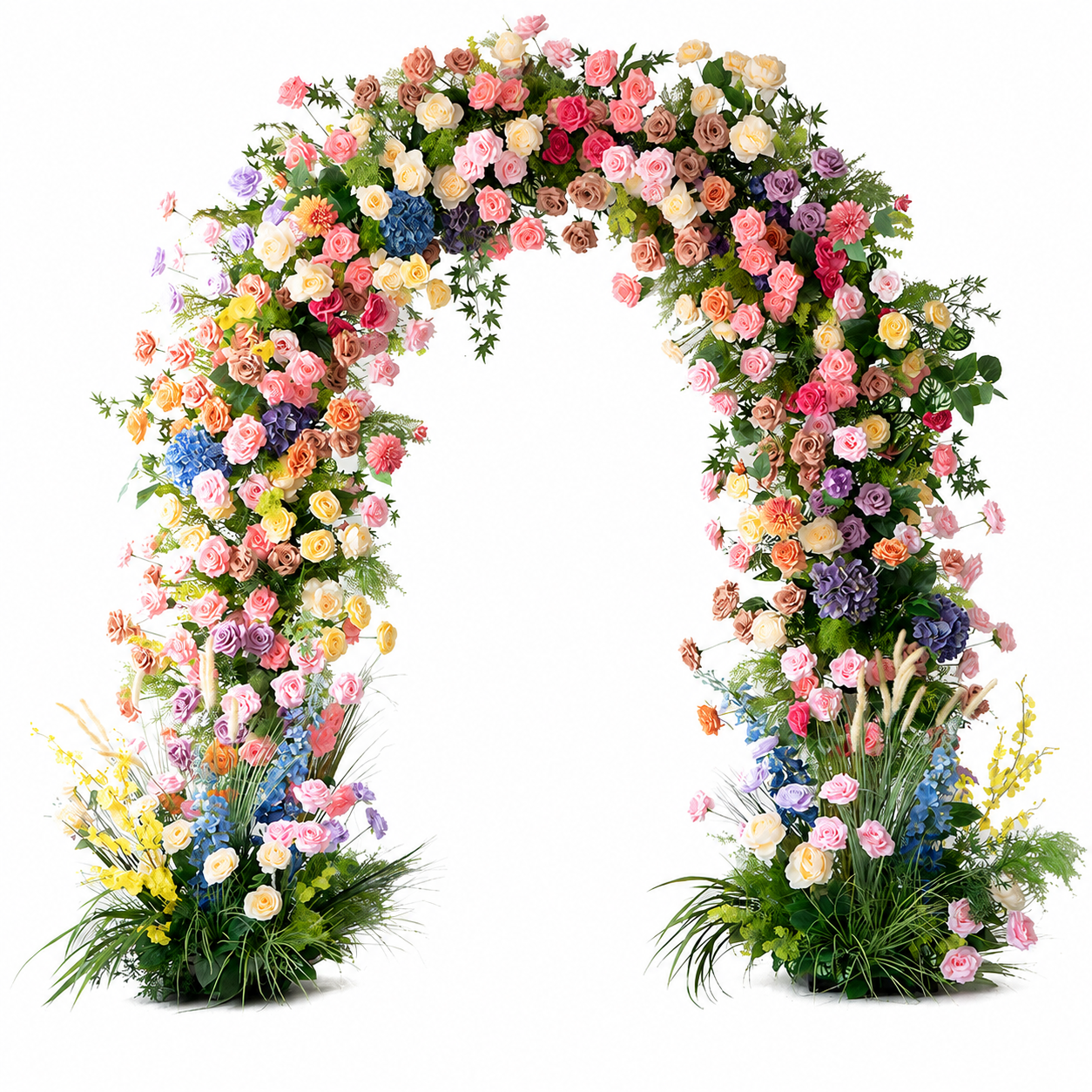 Artificial Floral Arch with Stand, Wedding Flower Backdrop Decor Pastel Garden Mix