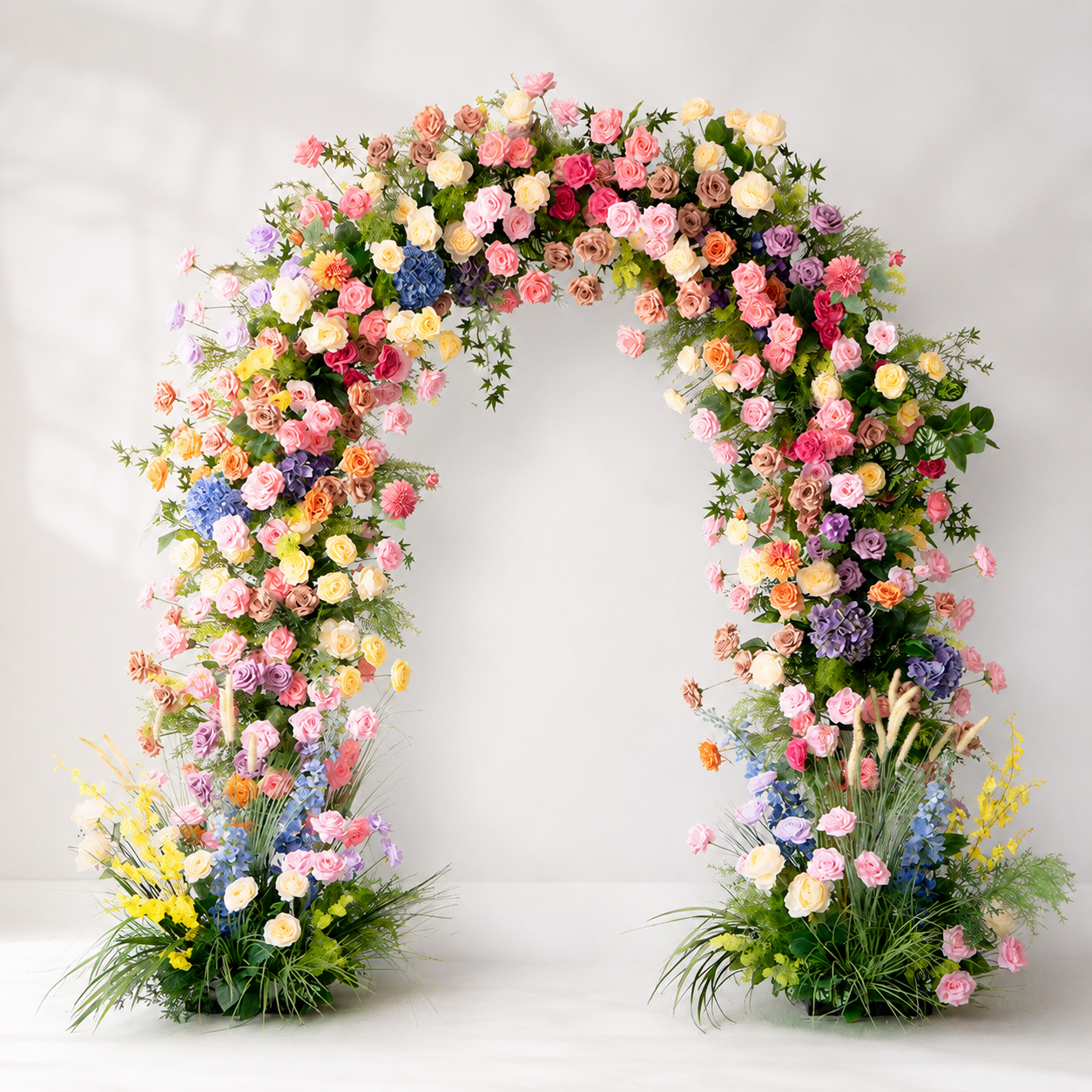 Artificial Floral Arch with Stand, Wedding Flower Backdrop Decor Pastel Garden Mix