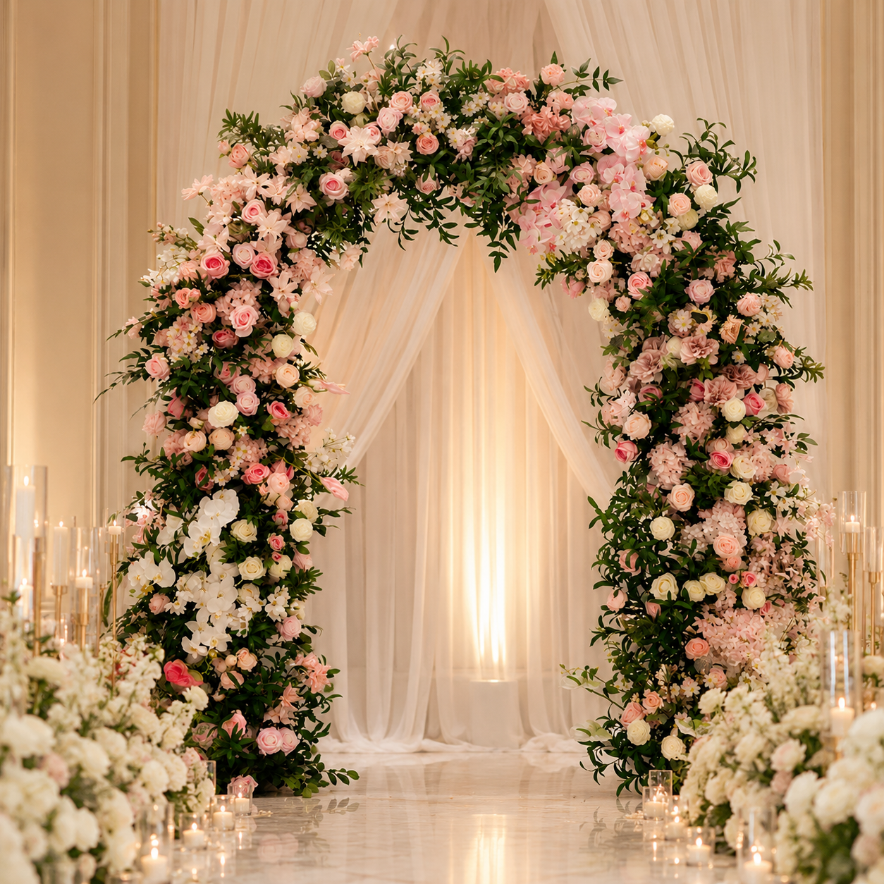 Artificial Floral Arch with Stand, Blush Pink Garden Wedding Decor