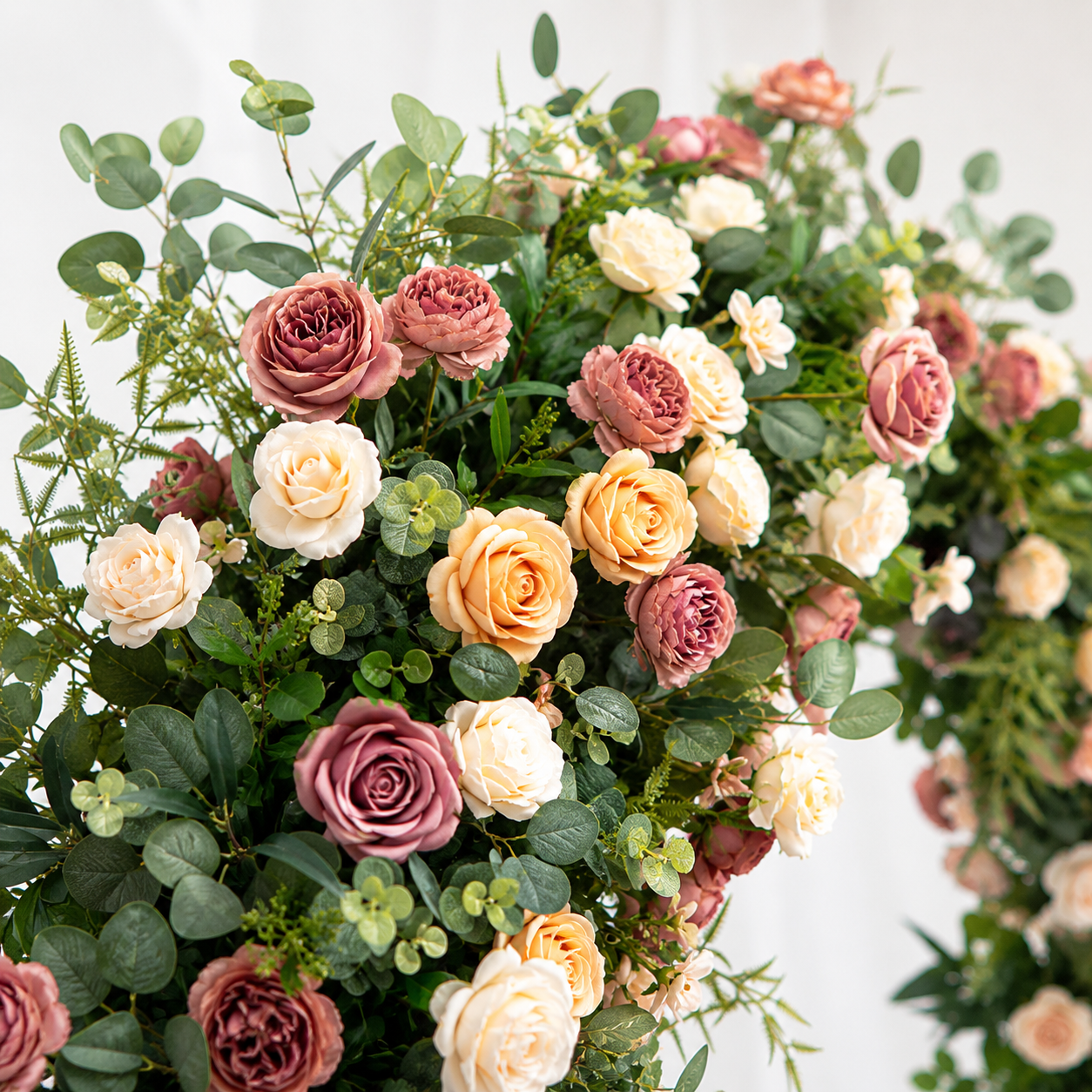 Artificial Floral Arch Decoration with Matching Stand Mocha Rose Greenery
